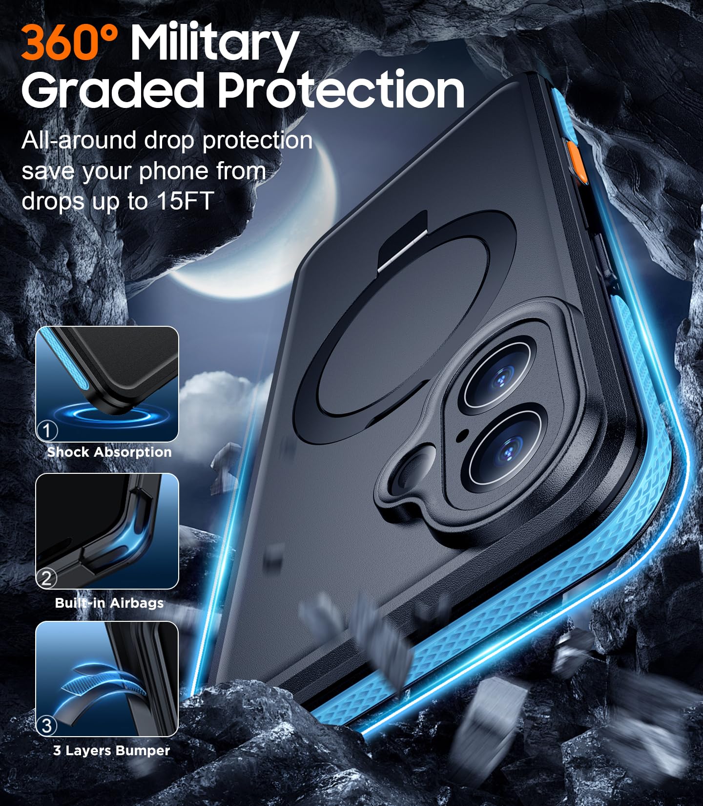 Foto 5 pulgar | Funda De Teléfono Temdan Magnética Impermeable Para Iphone 16 De 6.1 Pulgadas, Azul - Venta Internacional.