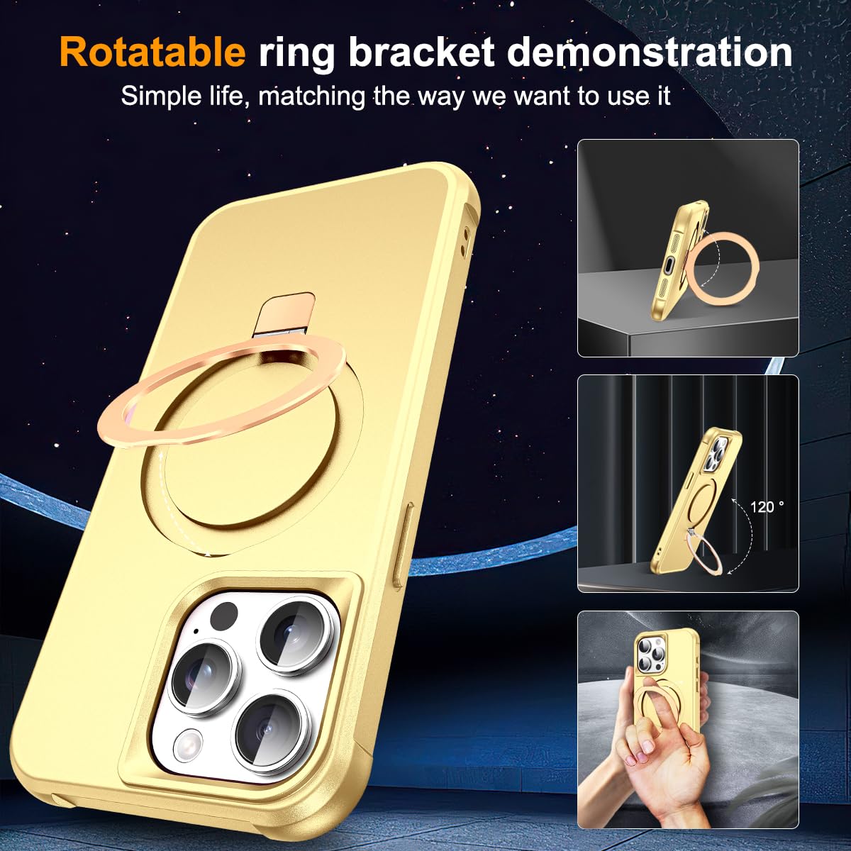 Foto 2 | Funda De Teléfono Skylmw Compatible Con Iphone 15 Pro Con Soporte Dorado - Venta Internacional.