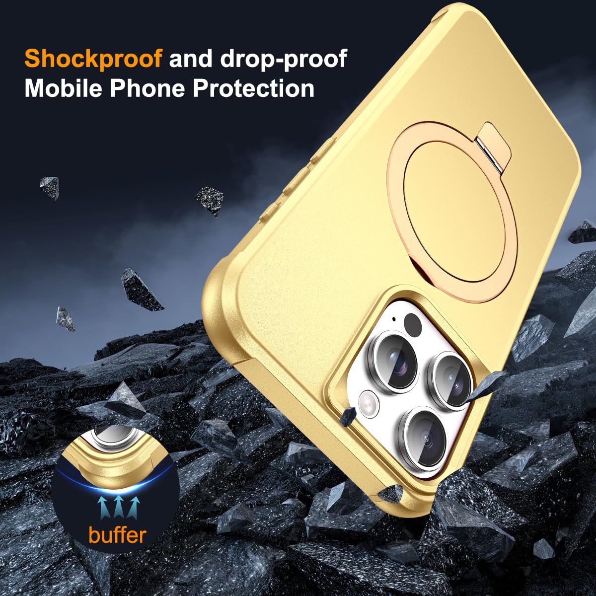 Foto 8 pulgar | Funda De Teléfono Skylmw Compatible Con Iphone 15 Pro Con Soporte Dorado - Venta Internacional.