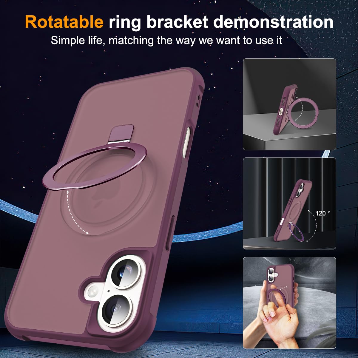 Foto 3 pulgar | Funda De Teléfono Skylmw Compatible Con Iphone 16 6.1, Color Rojo Vino - Venta Internacional.