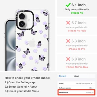 Foto 2 | Funda Para Teléfono Mosnovo Buffertech Para Iphone 16, 6.6 Pies De Caída, Color Lila - Venta Internacional.