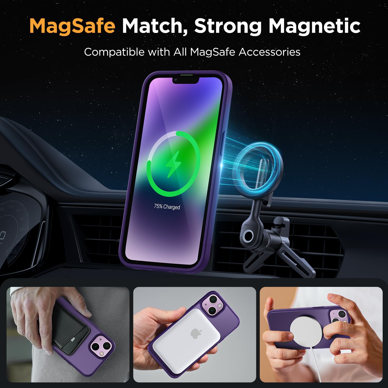 Foto 4 pulgar | Funda Para Teléfono Miracase Magnetic Series Para Iphone 14, Color Morado Oscuro - Venta Internacional.