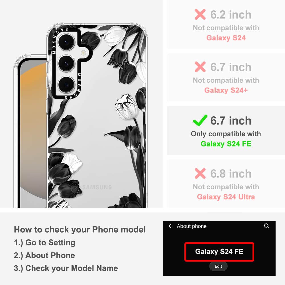 Foto 2 | Funda De Teléfono Mosnovo Para Samsung Galaxy S24 Fe Black White Tulipanes - Venta Internacional.