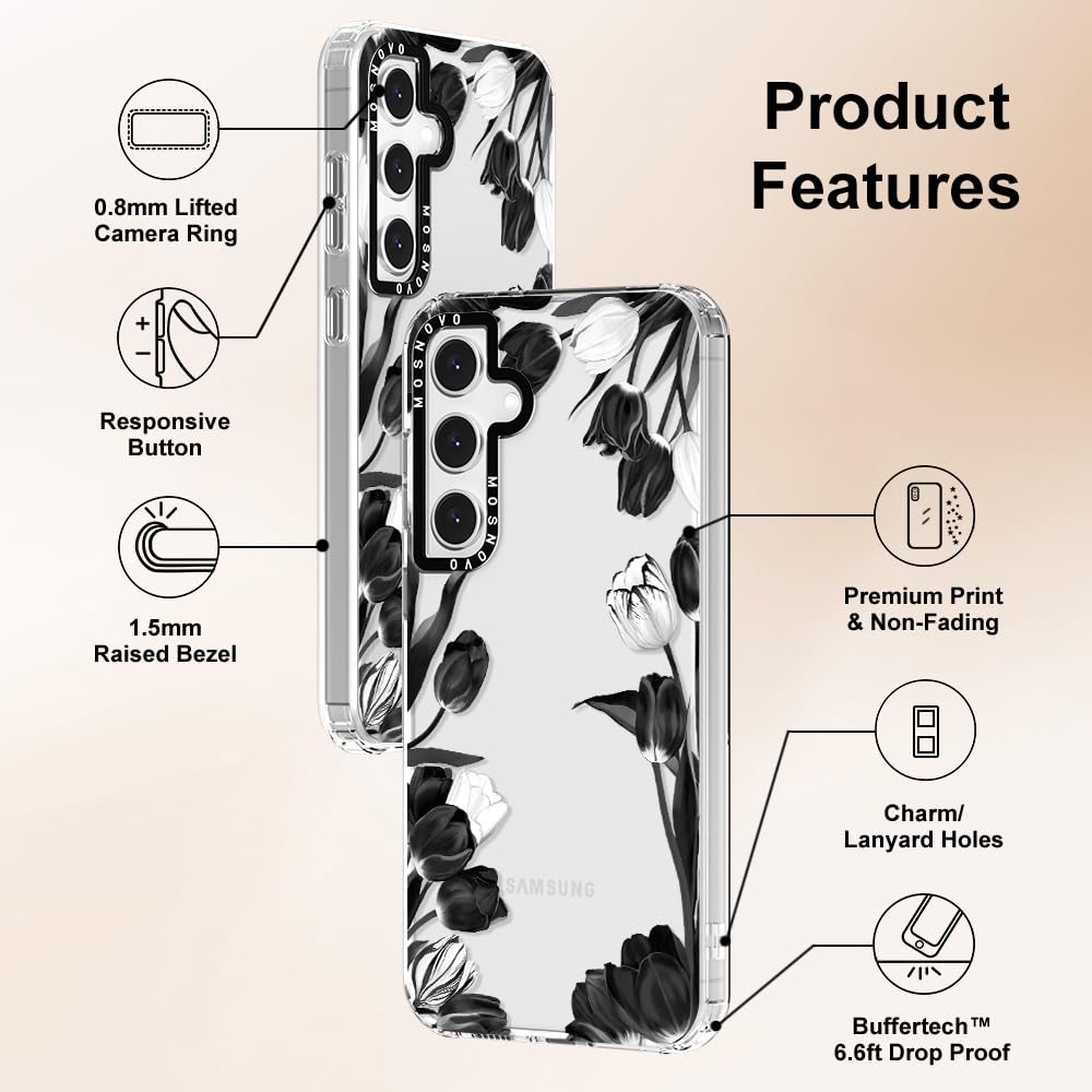 Foto 7 pulgar | Funda De Teléfono Mosnovo Para Samsung Galaxy S24 Fe Black White Tulipanes - Venta Internacional.