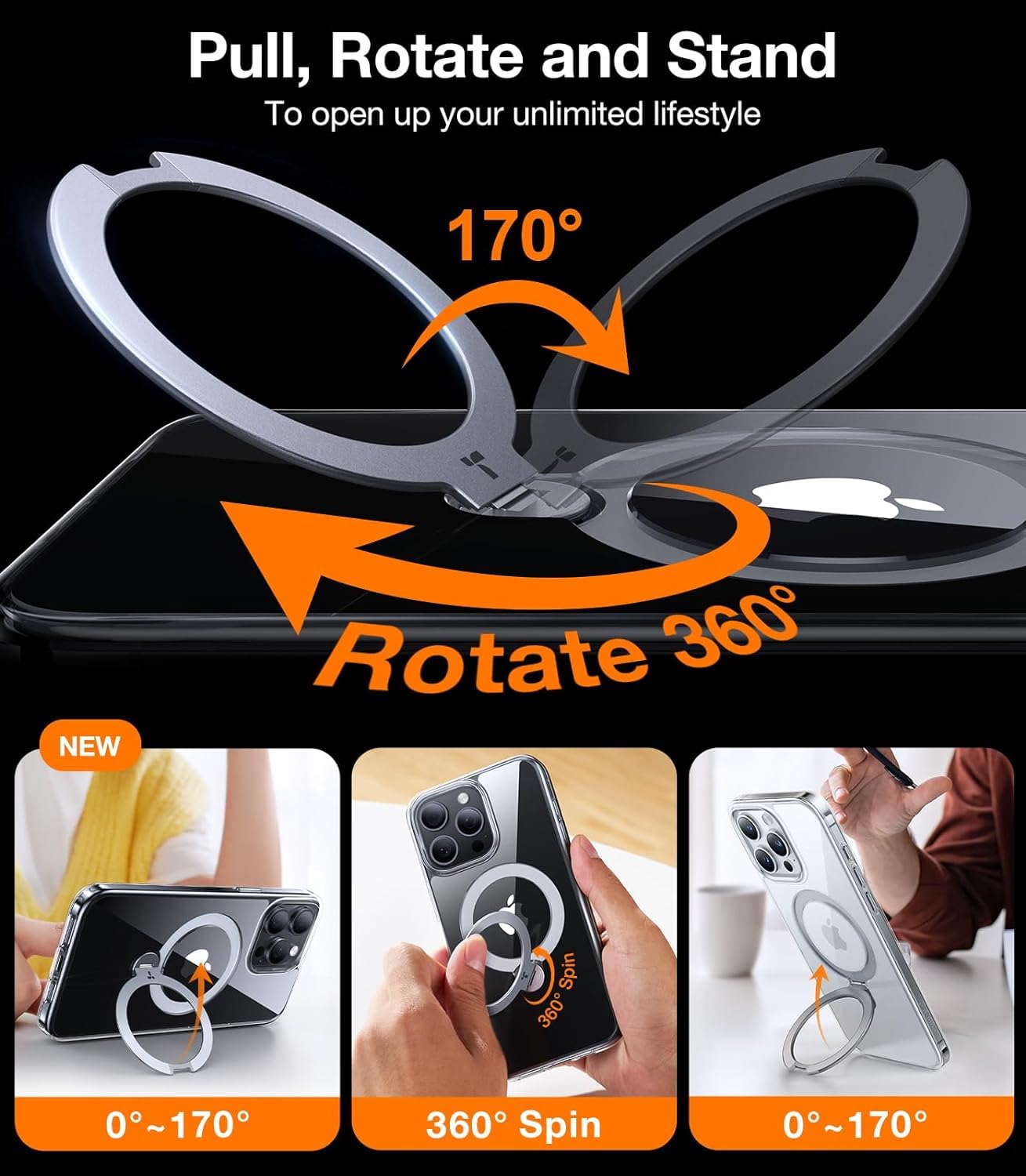 Foto 3 pulgar | Funda De Teléfono Torras Ostand Spin Para Iphone 14 Pro Clear - Venta Internacional.