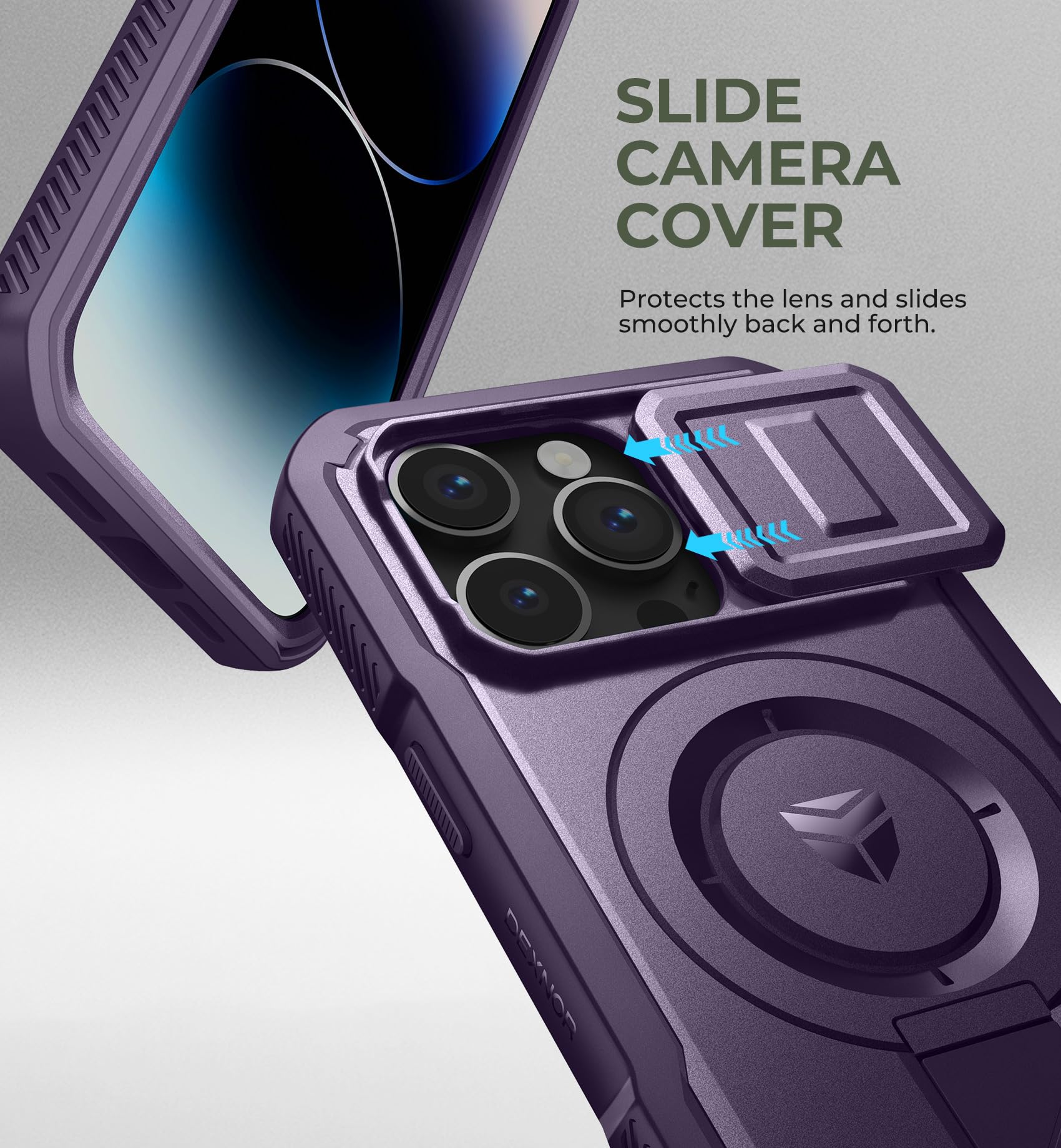Foto 5 pulgar | Funda Dexnor Para Iphone 14 Pro Con Cámara Deslizante, Color Morado - Venta Internacional.