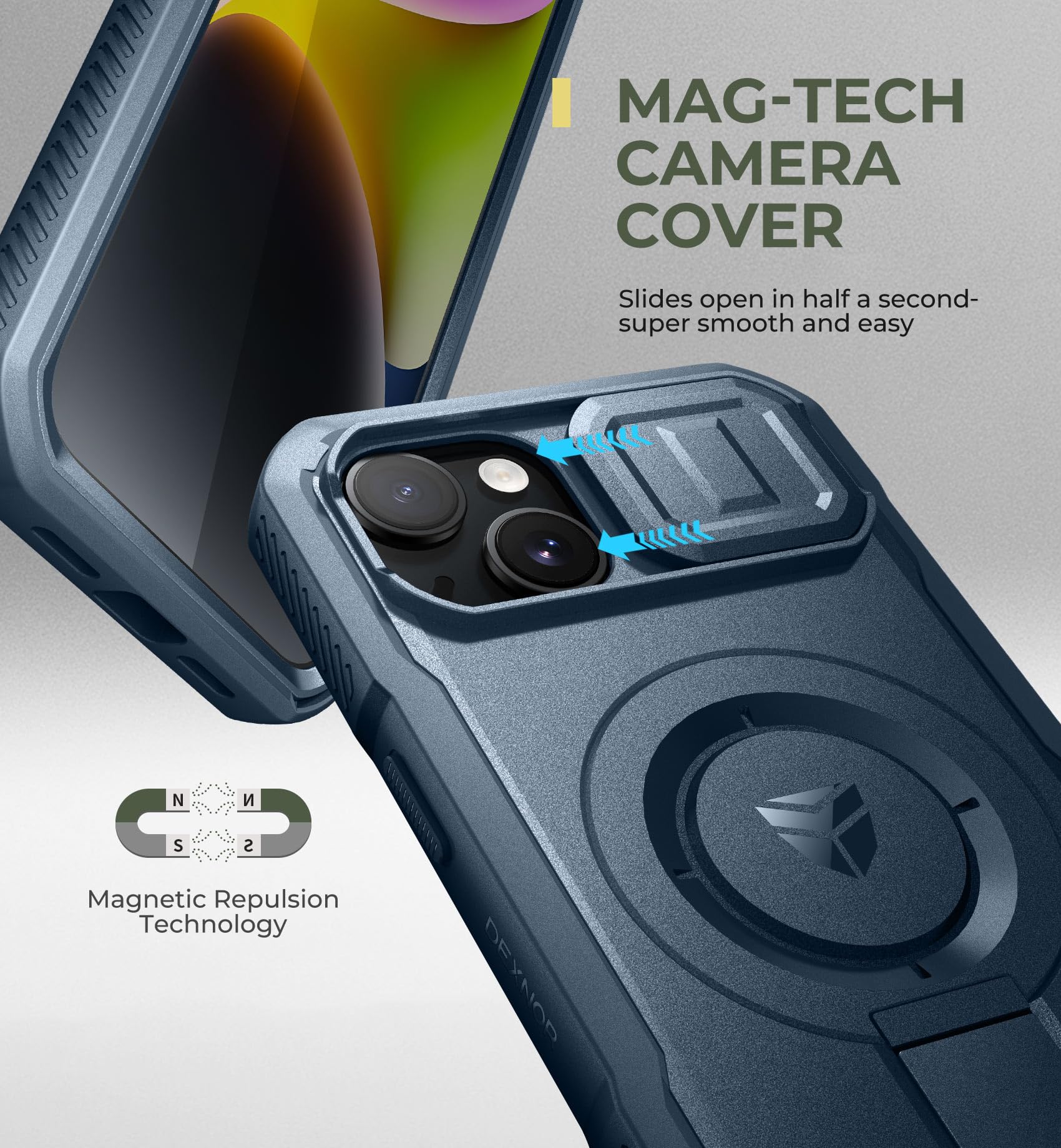 Foto 4 | Funda Dexnor Para Iphone 13/14 Con Cámara Deslizante, Color Azul Marino - Venta Internacional.