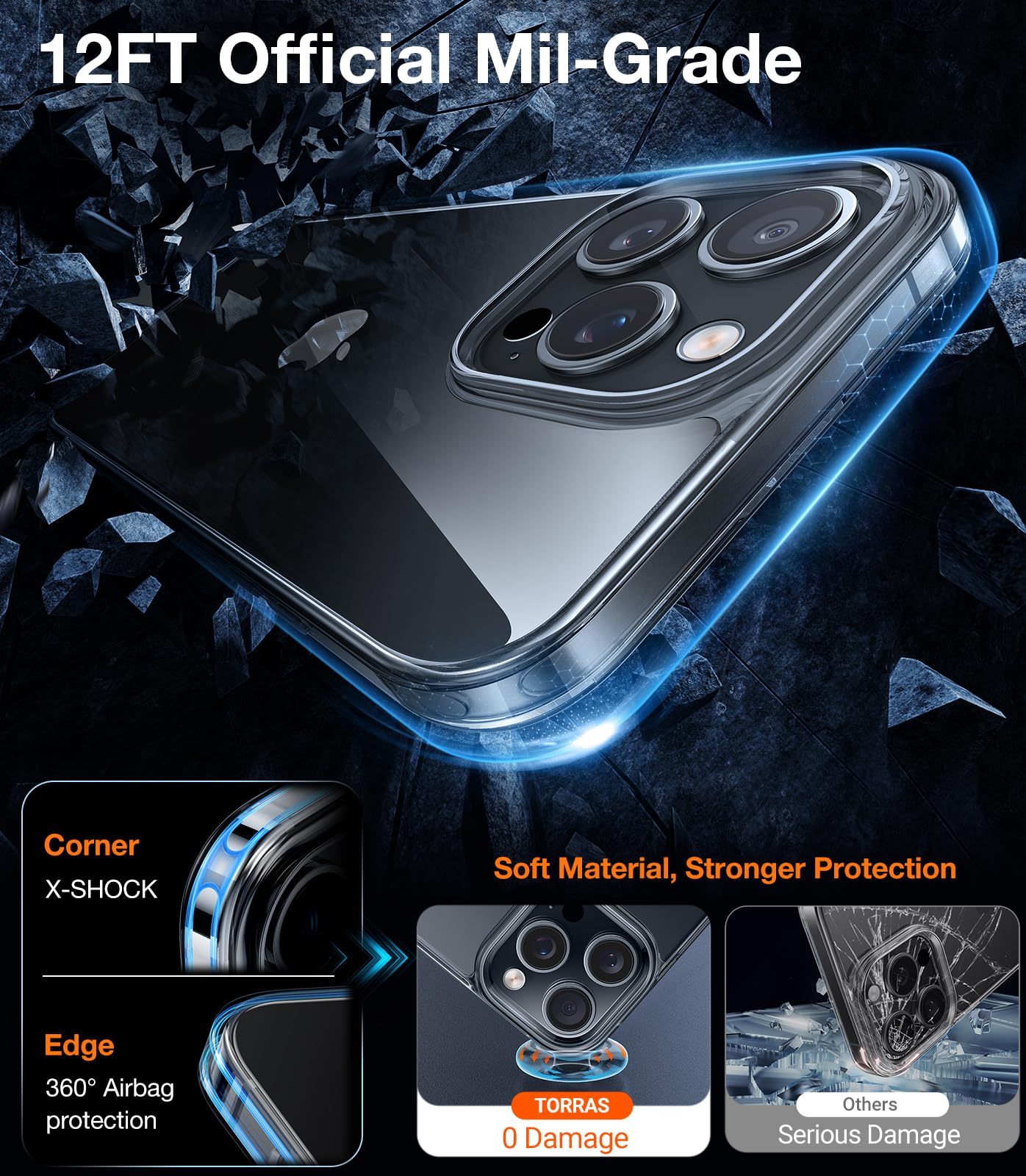 Foto 4 pulgar | Funda Torras Crystal Clear Para Iphone 16 Pro Negra - Venta Internacional.