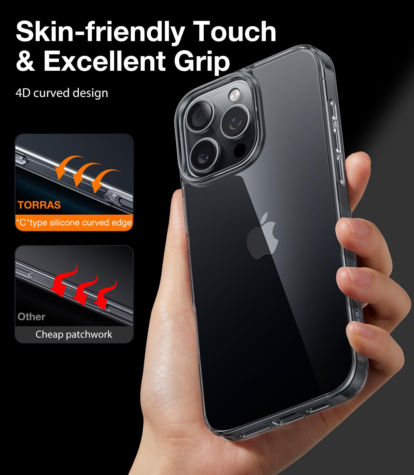 Foto 6 pulgar | Funda Torras Crystal Clear Para Iphone 16 Pro Negra - Venta Internacional.