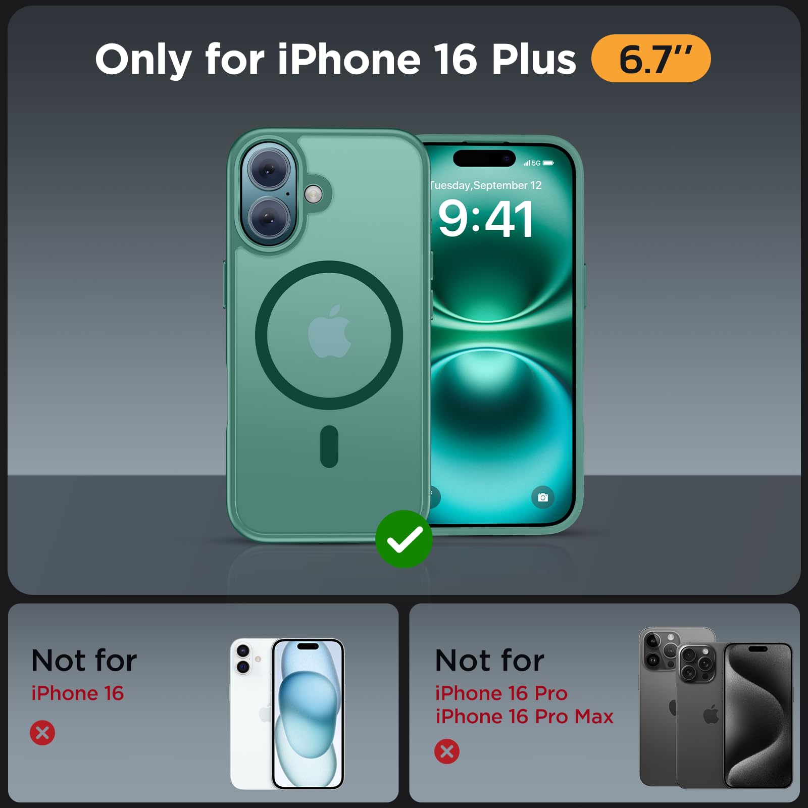 Foto 3 pulgar | Funda De Teléfono Miracase Magnetic Series Para Iphone 16 Plus, Color Verde - Venta Internacional.