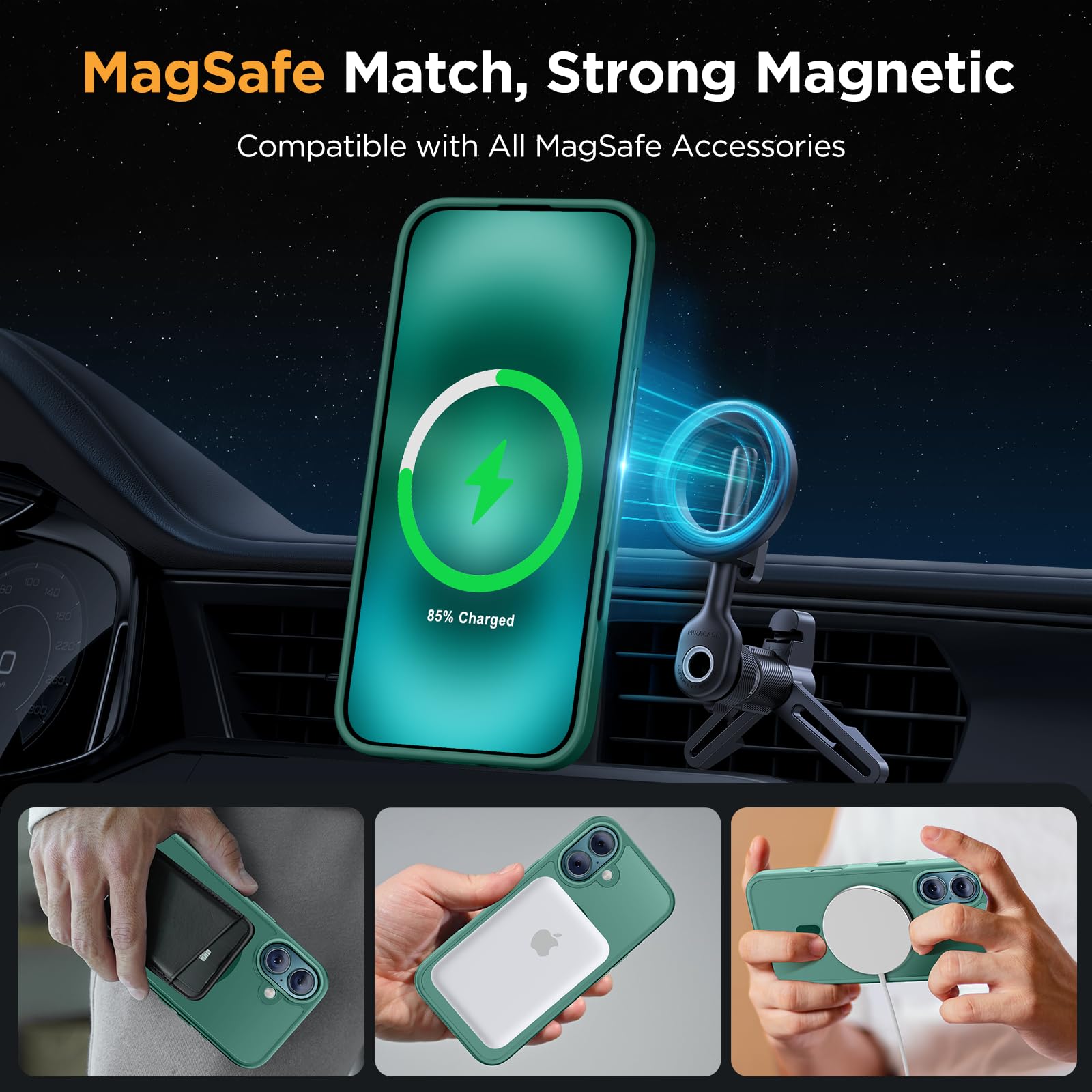 Foto 3 | Funda De Teléfono Miracase Magnetic Series Para Iphone 16 Plus, Color Verde - Venta Internacional.