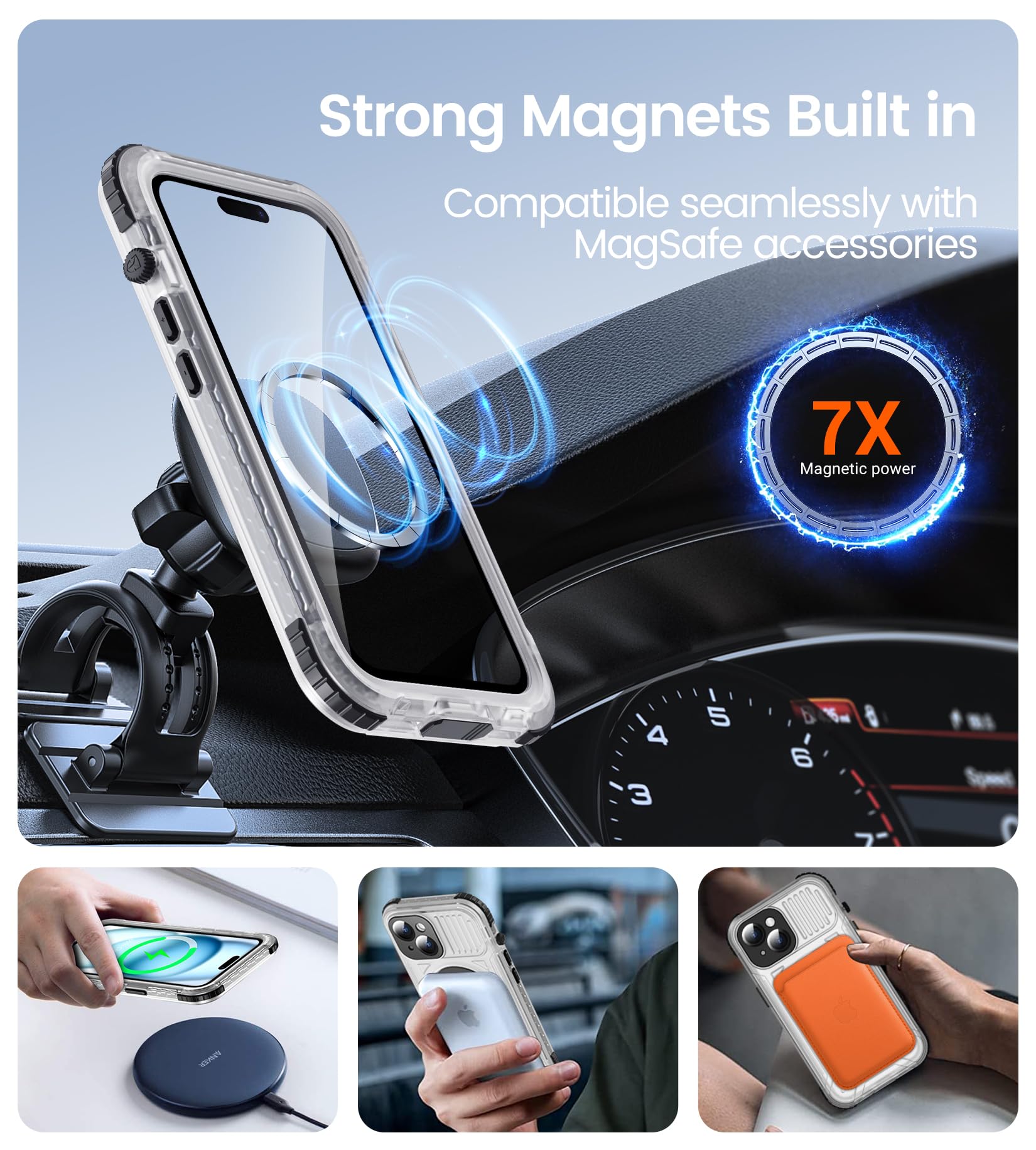 Foto 6 pulgar | Funda De Teléfono Temdan Magnética Impermeable Para Iphone 15 De 6.1 Pulgadas - Venta Internacional.