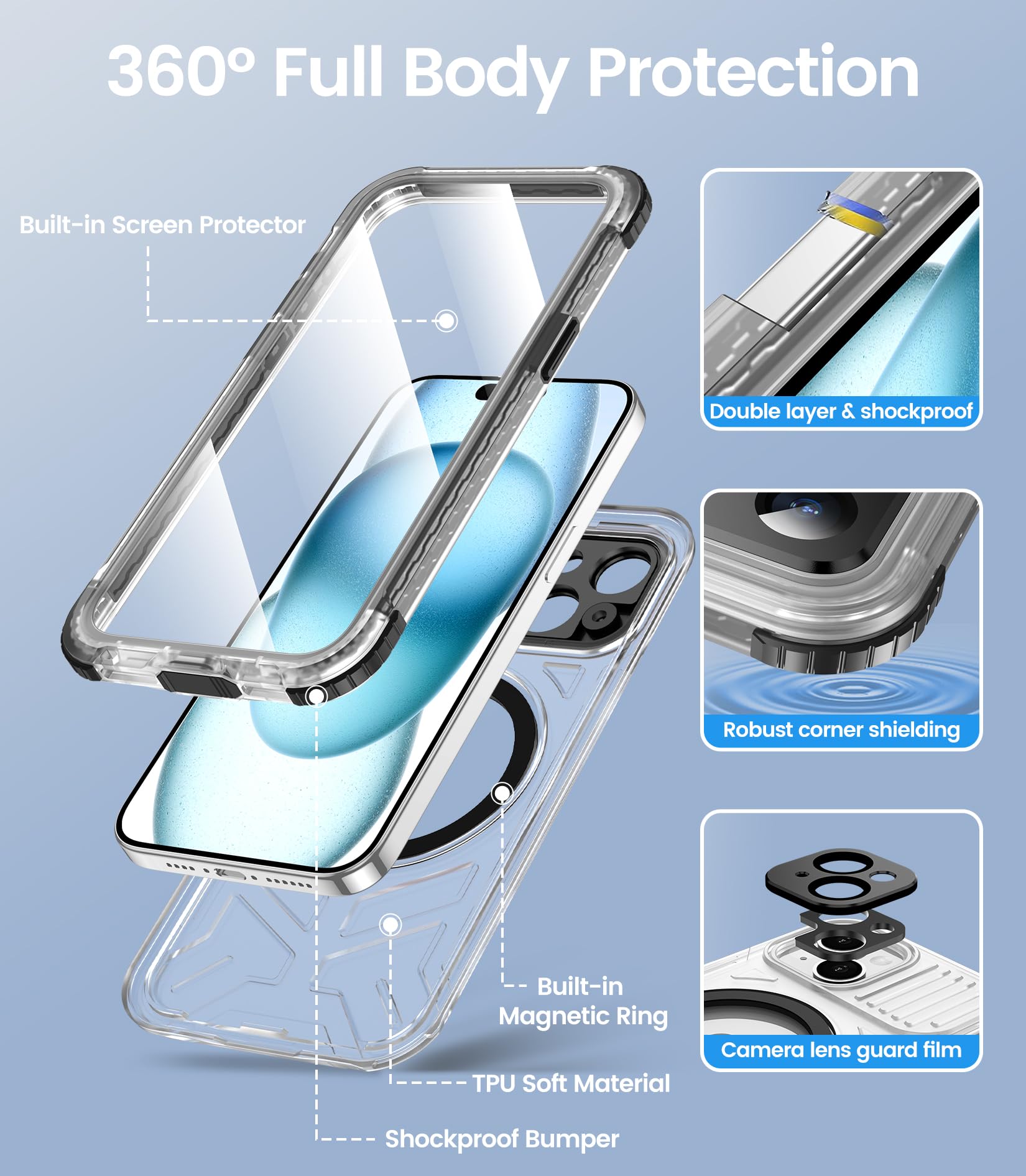 Foto 7 pulgar | Funda De Teléfono Temdan Magnética Impermeable Para Iphone 15 De 6.1 Pulgadas - Venta Internacional.