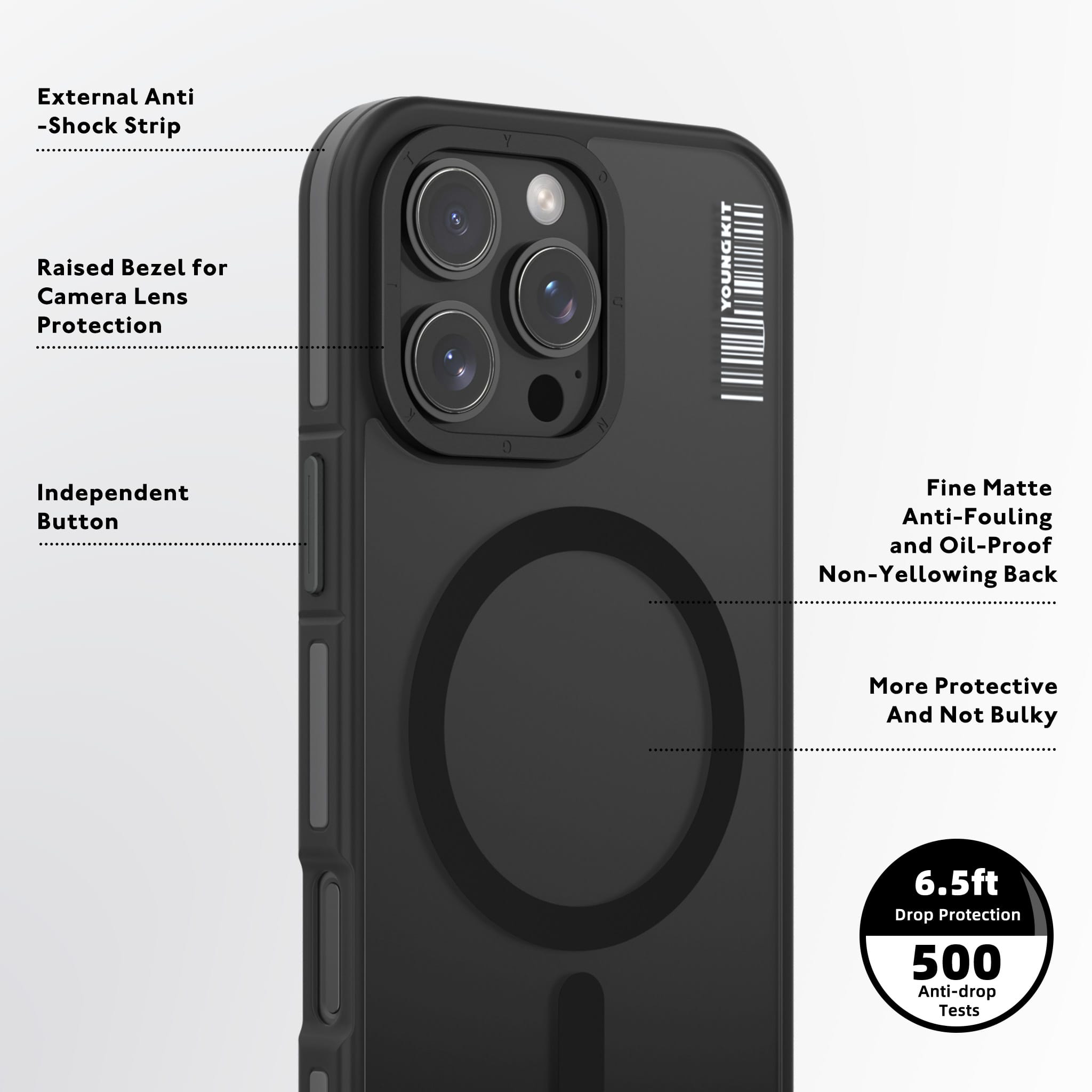 Foto 3 | Funda Youngkit Kevlar Rocky Sand Para Iphone 16 Pro Max Negra
