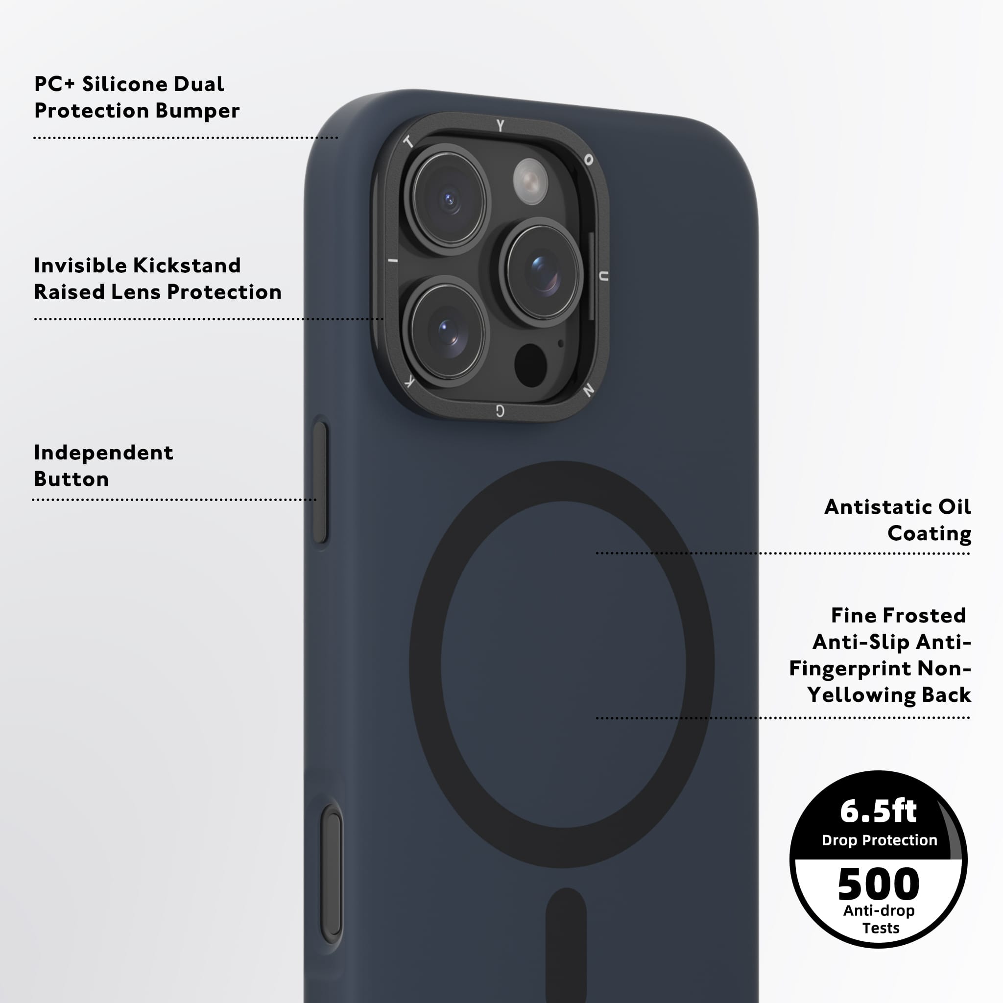 Foto 7 pulgar | Case Youngkit Bitty Cream Series Con Soporte Para Iphone 16 Pro Max Azul
