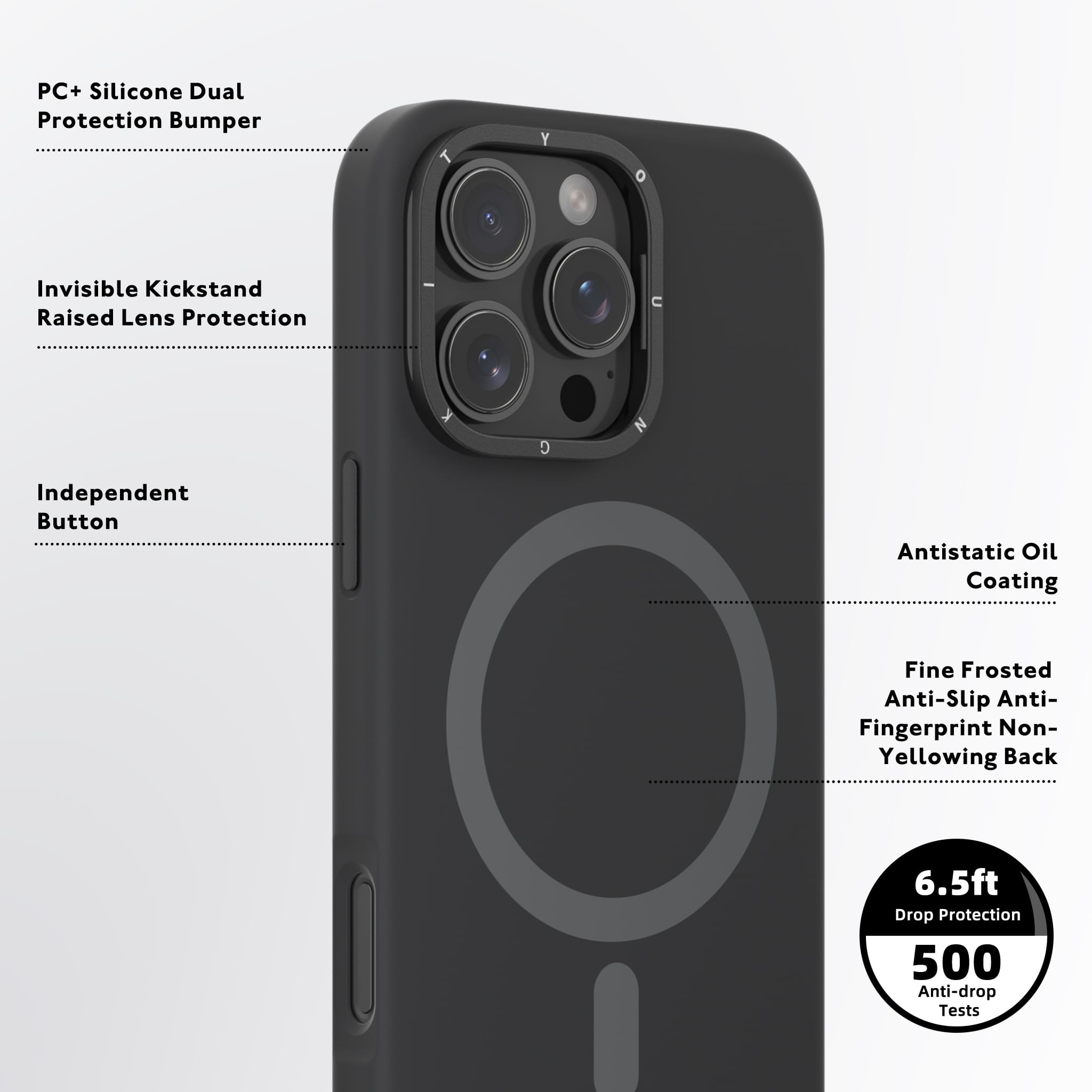 Foto 5 pulgar | Funda Youngkit Bitty Cream Series Con Soporte Para Iphone 15pro Max Negra