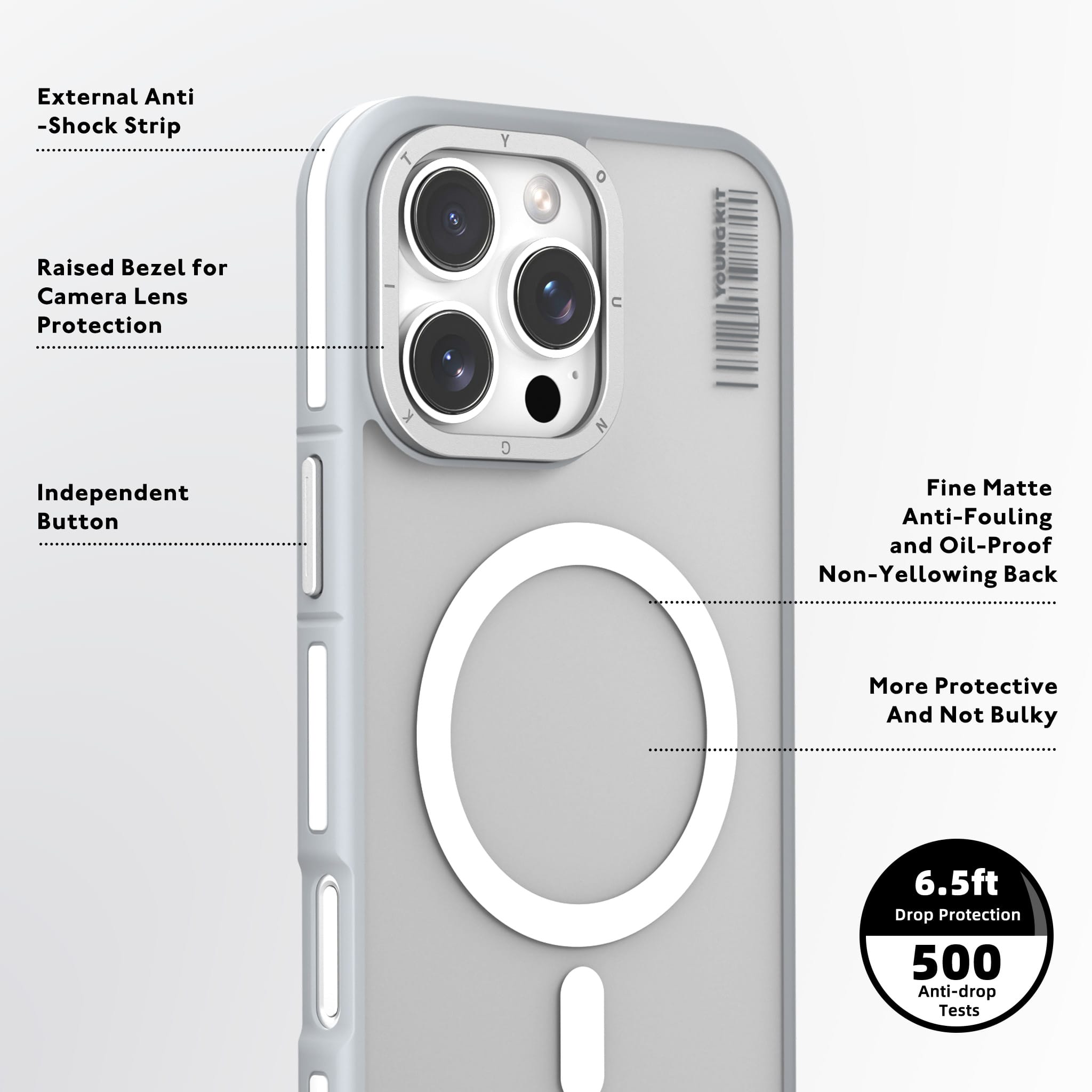 Foto 6 pulgar | Funda Youngkit Kevlar Rocky Sand Para Iphone 16 Pro Max Gris