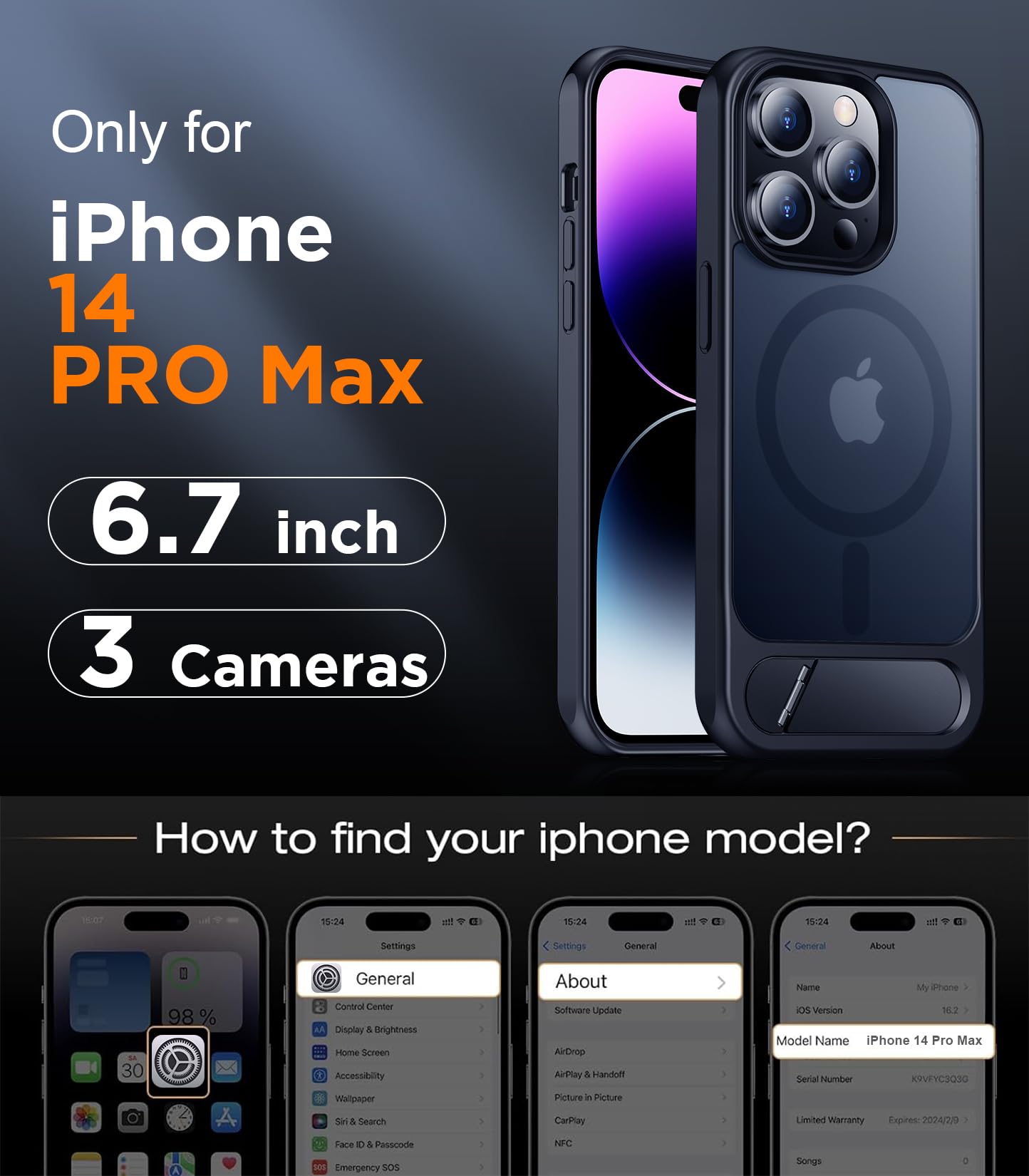 Foto 3 pulgar | Funda De Teléfono Temdan Magnetic Compatible Con Iphone 14 Pro Max - Venta Internacional.