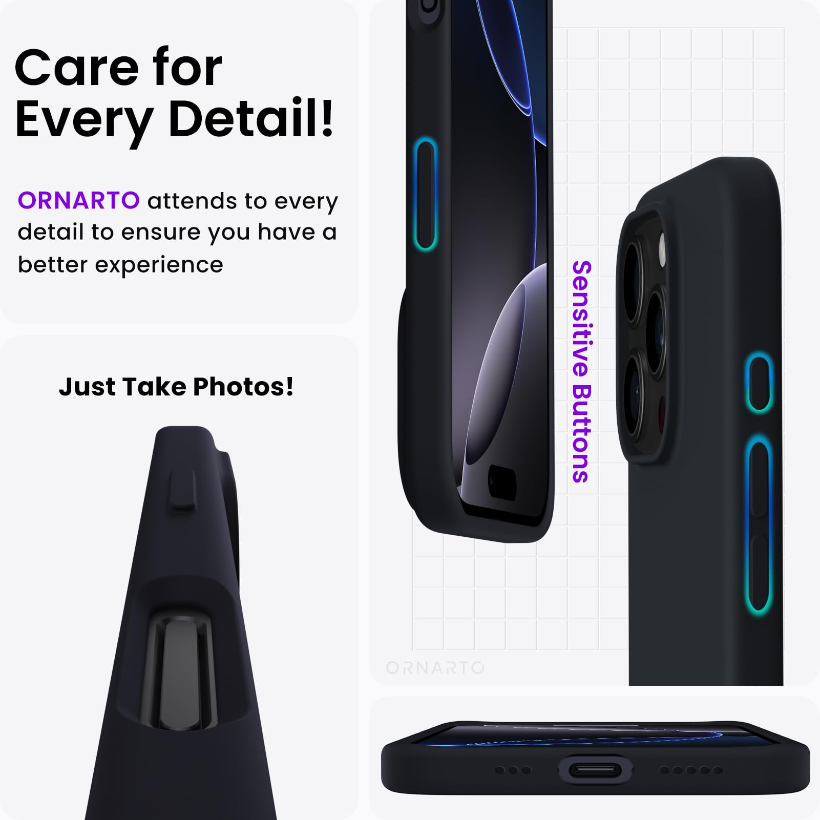 Foto 6 pulgar | Funda De Teléfono Ornarto Compatible Con Iphone 16 Pro 6.3 - Negra - Venta Internacional.