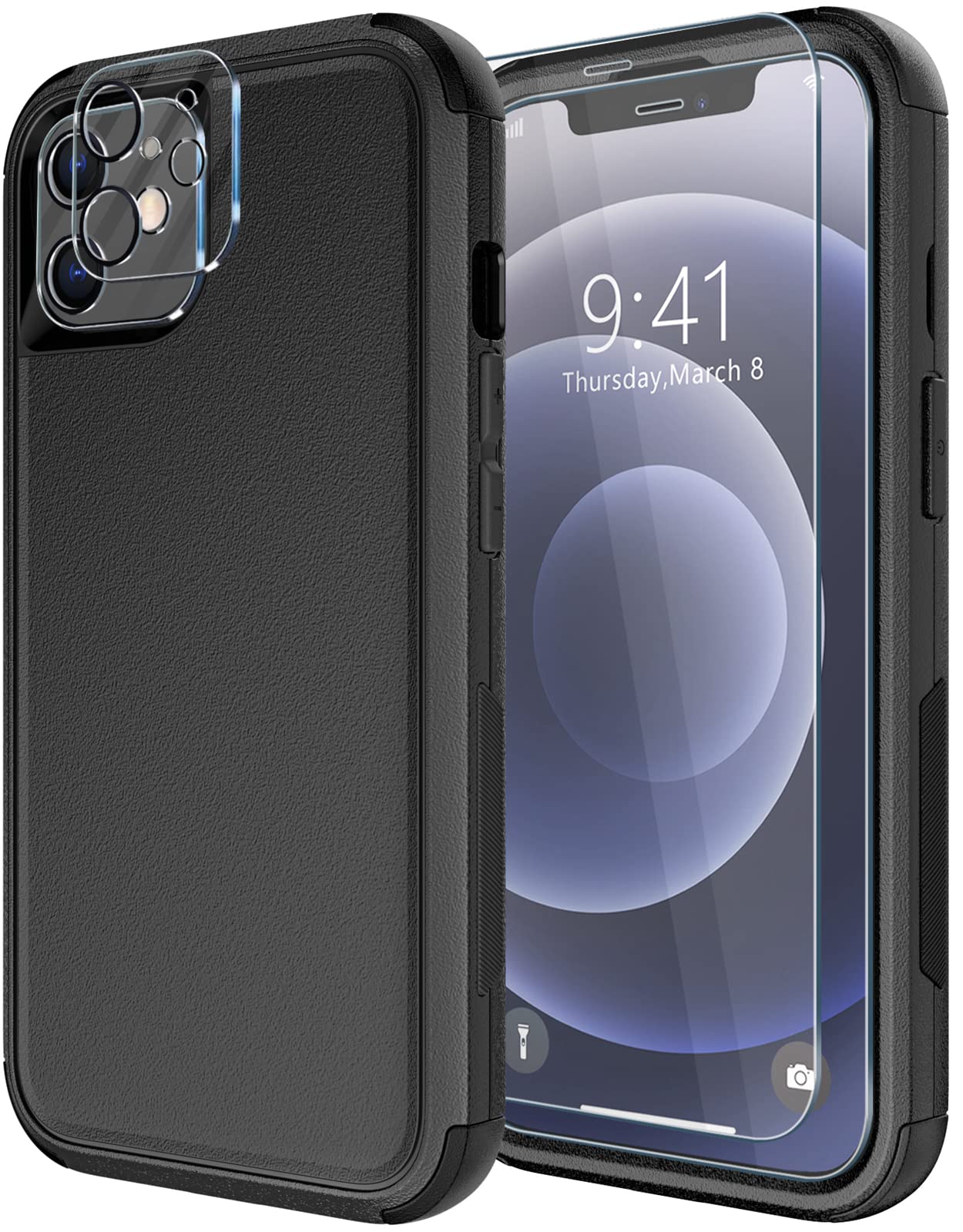 Foto 1 | Funda De Teléfono Diverbox Para Iphone 12 Con Protector De Pantalla, Color Negro - Venta Internacional.