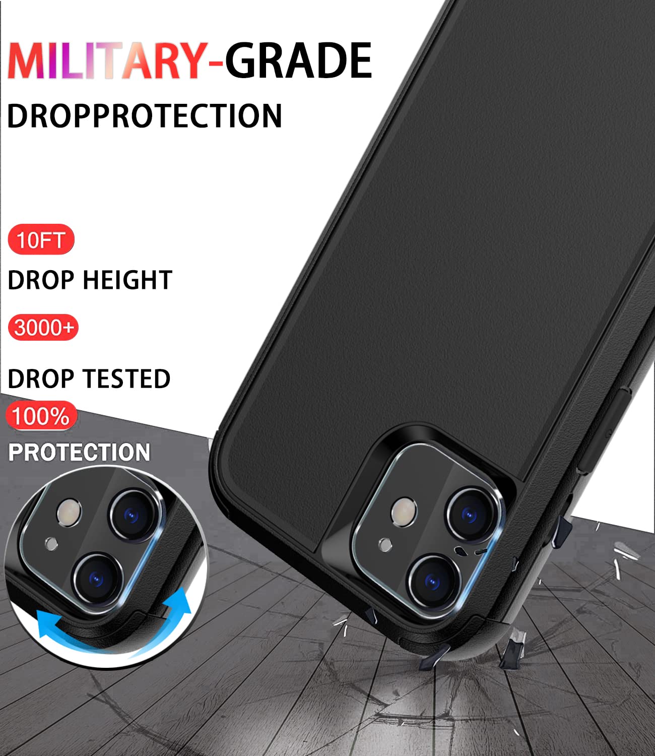 Foto 3 | Funda De Teléfono Diverbox Para Iphone 12 Con Protector De Pantalla, Color Negro - Venta Internacional.