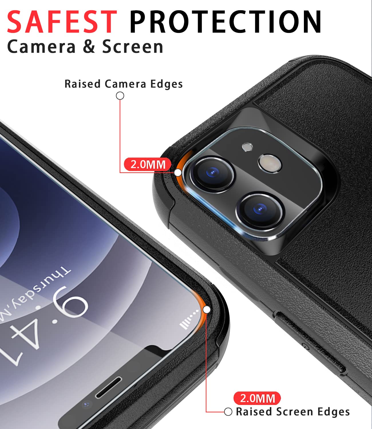Foto 5 pulgar | Funda De Teléfono Diverbox Para Iphone 12 Con Protector De Pantalla, Color Negro - Venta Internacional.
