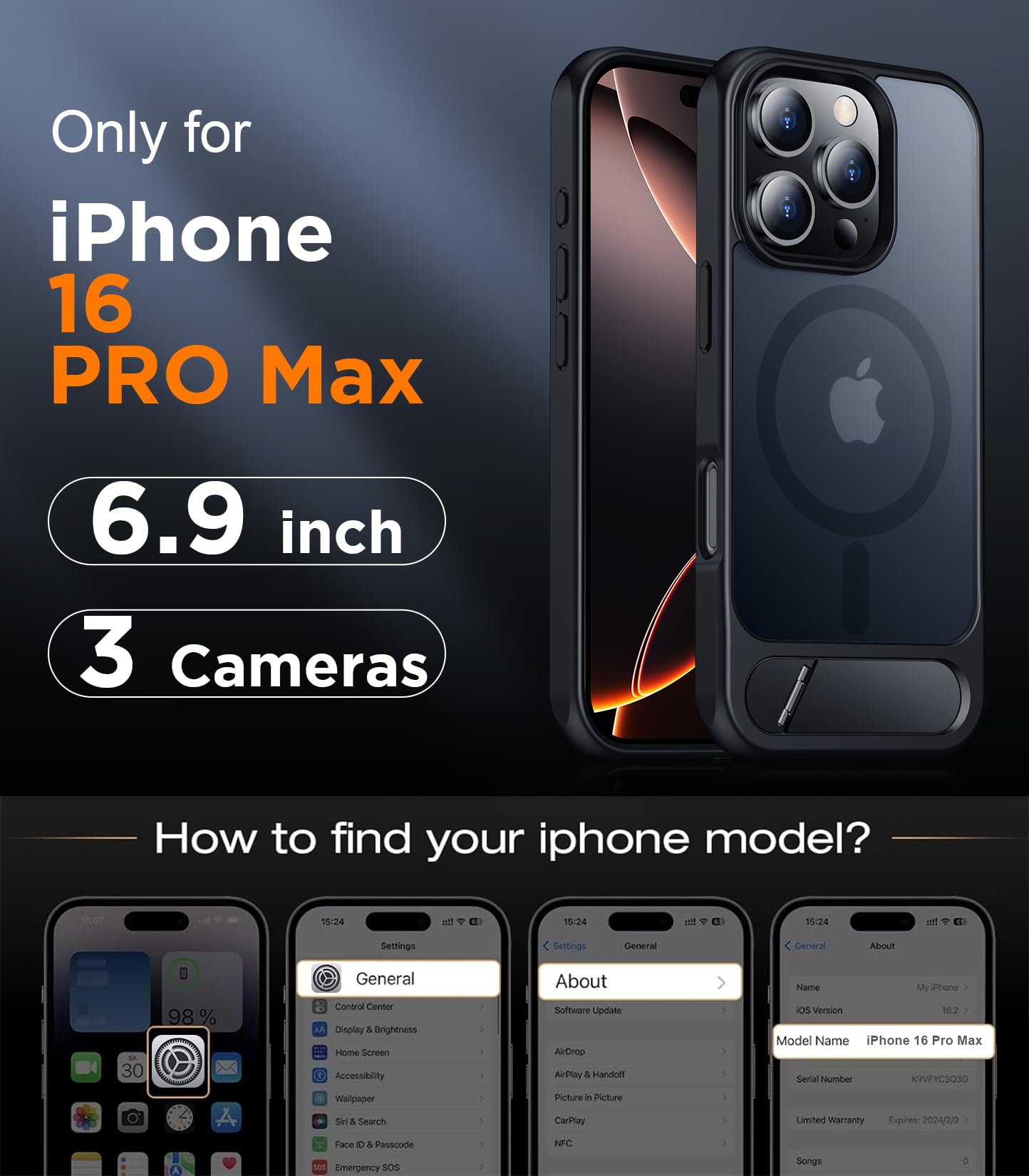 Foto 3 pulgar | Funda De Teléfono Temdan Magnetic Compatible Con Iphone 16 Pro Max - Venta Internacional.