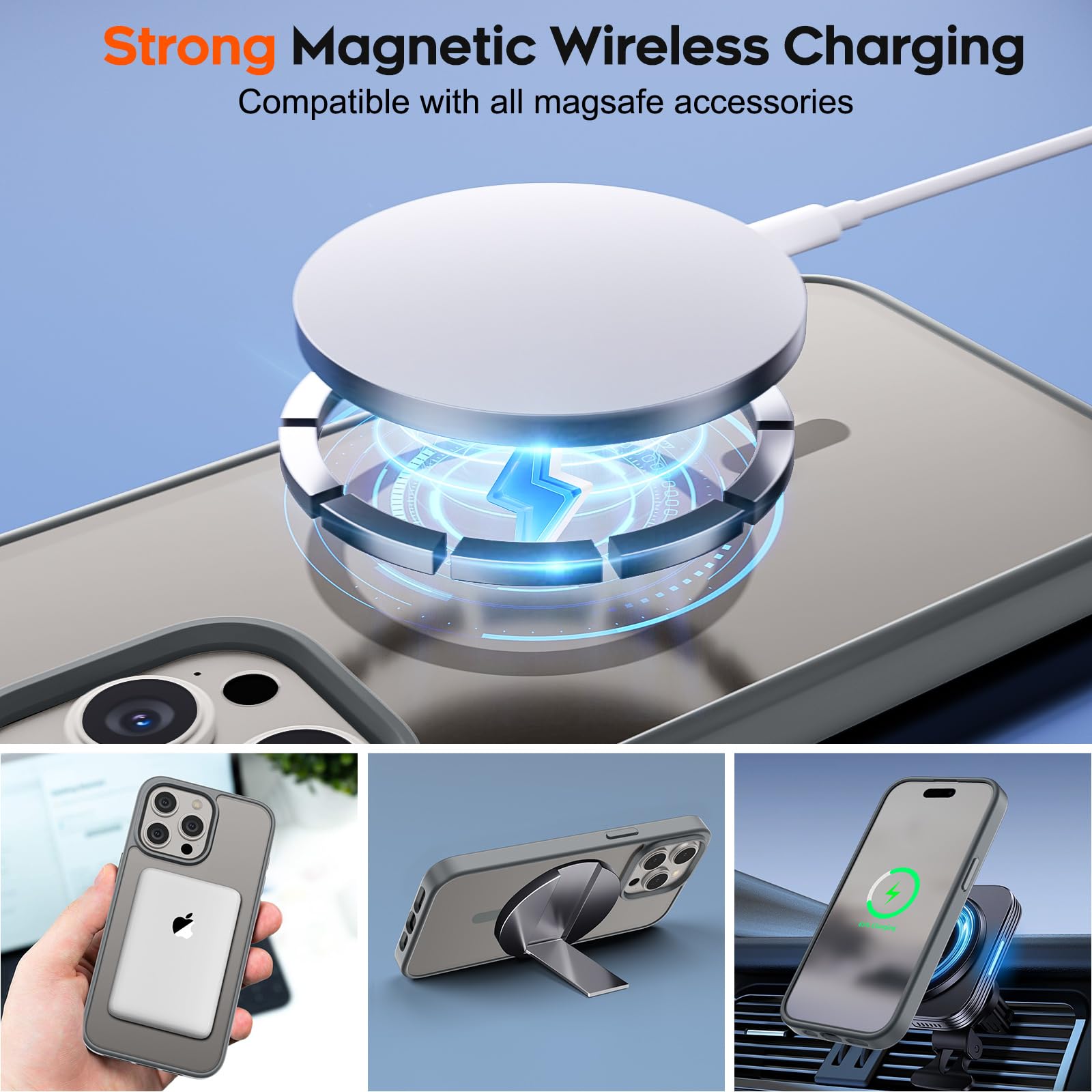 Foto 4 pulgar | Funda Magnética Supfine Para Iphone 15 Pro Max Gris - Venta Internacional.