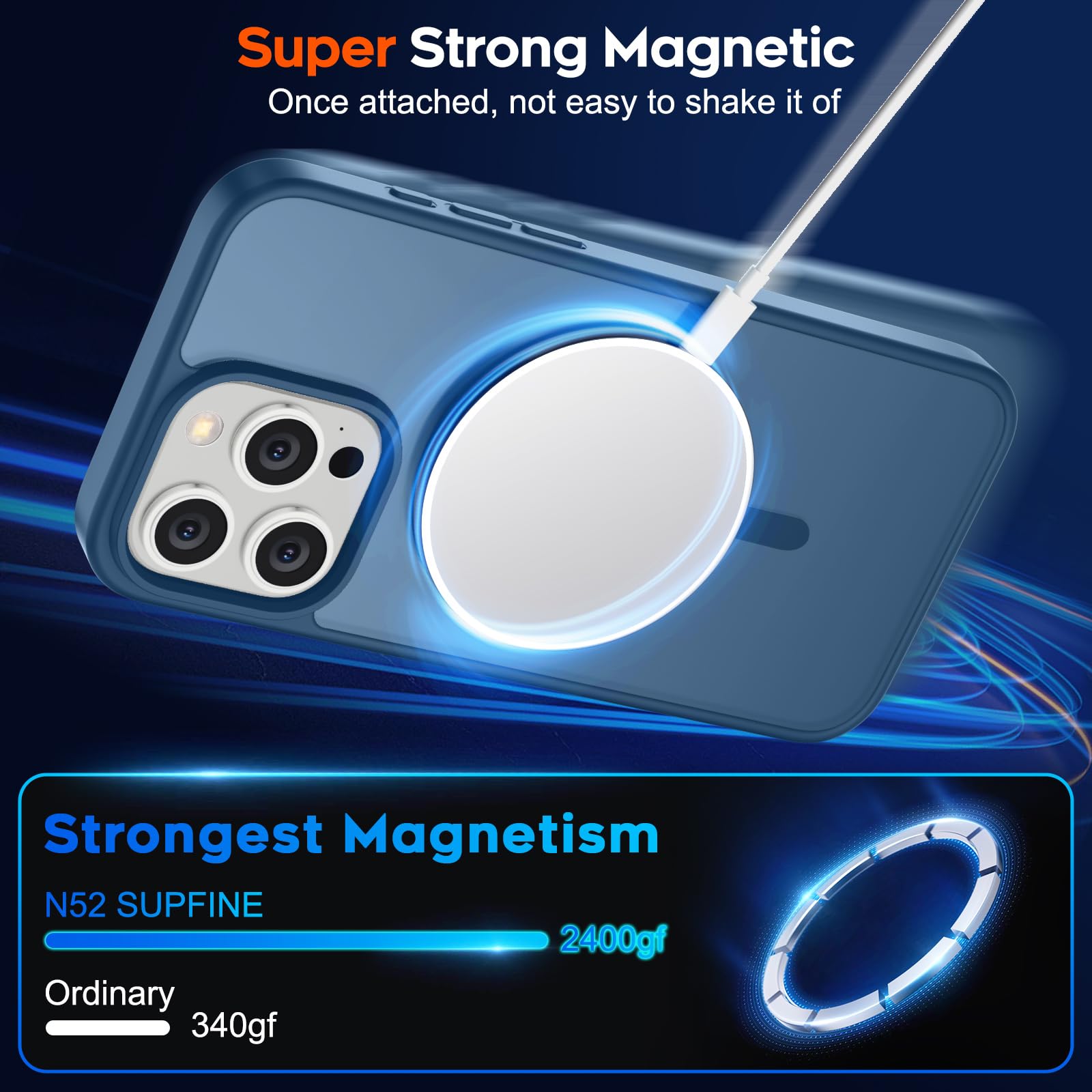 Foto 4 pulgar | Funda Magnética Supfine Para Iphone 15 Pro Deep Blue - Venta Internacional.