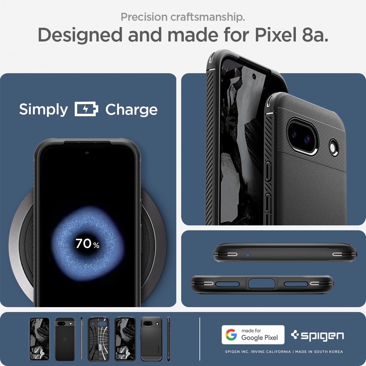 Foto 8 pulgar | Funda Spigen Rugged Armor Para Google Pixel 8a (2024), Color Negro - Venta Internacional.