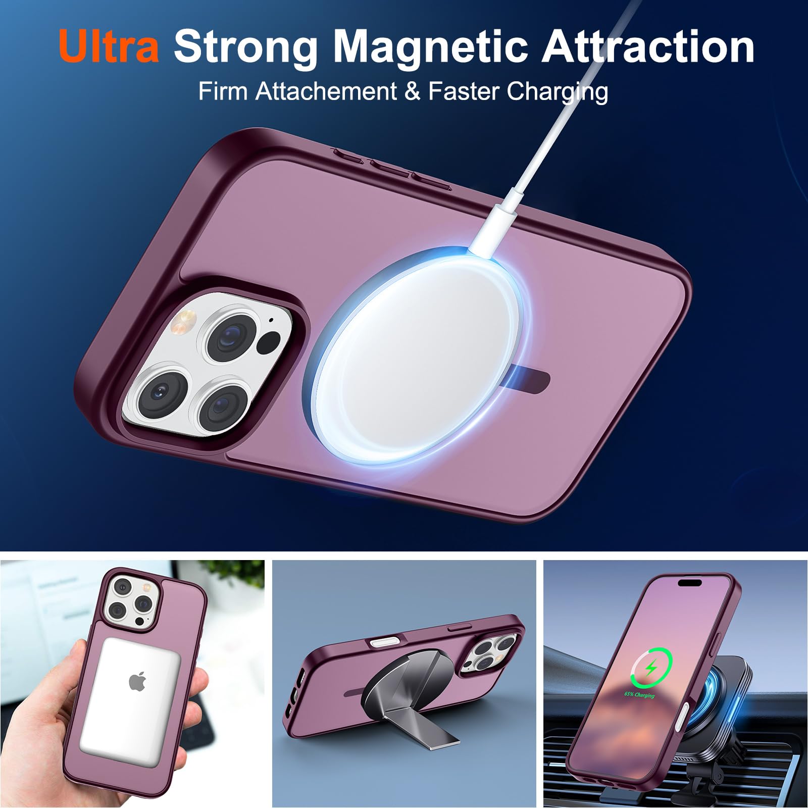 Foto 6 pulgar | Funda Magnética Supfine Para Iphone 16 Pro Max, Color Rojo Vino - Venta Internacional.