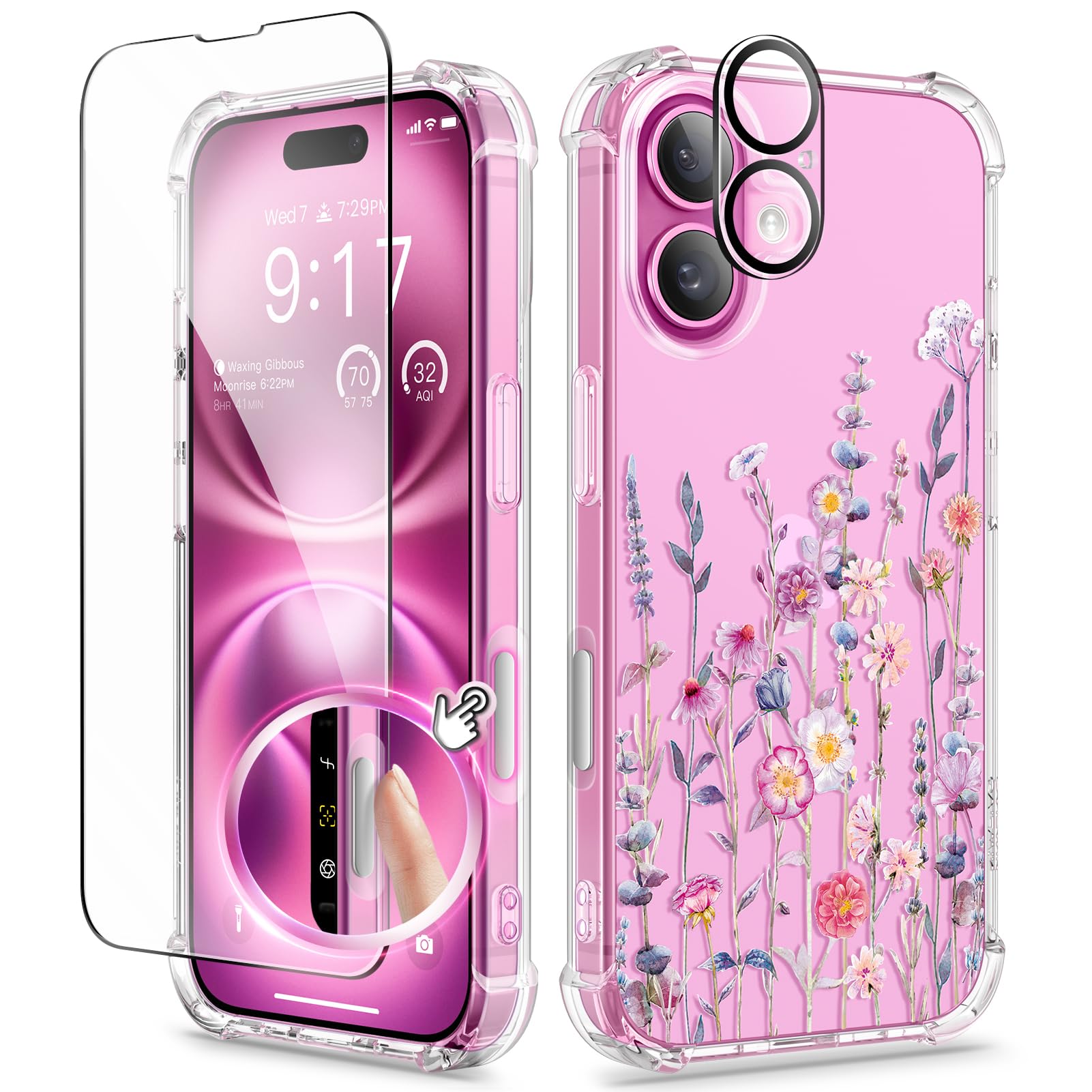 Foto 2 pulgar | Funda De Teléfono Gviewin Para Iphone 16 6.1 Con Protector De Pantalla Floral - Venta Internacional.