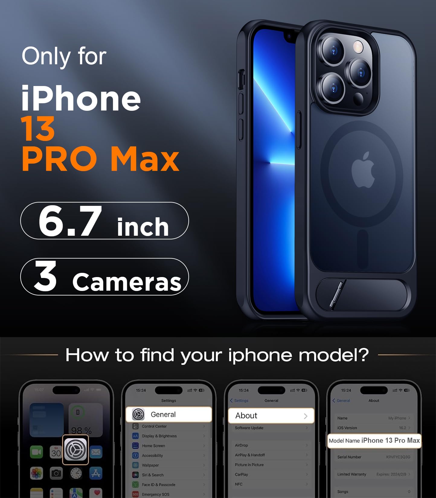 Foto 3 pulgar | Funda De Teléfono Temdan Magnetic Compatible Con Iphone 13 Pro Max - Venta Internacional.