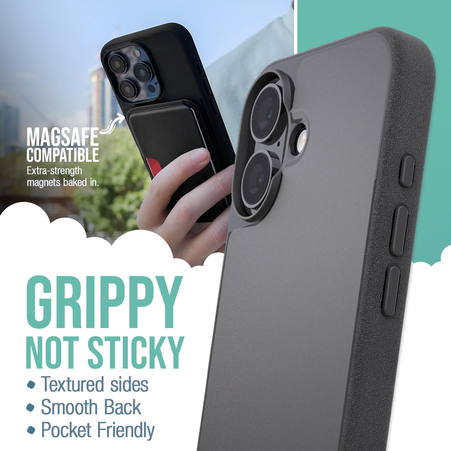 Foto 3 pulgar | Funda Para Teléfono Smartish  Gripmunk Magnetic Slim Para Iphone 16, Negra - Venta Internacional.