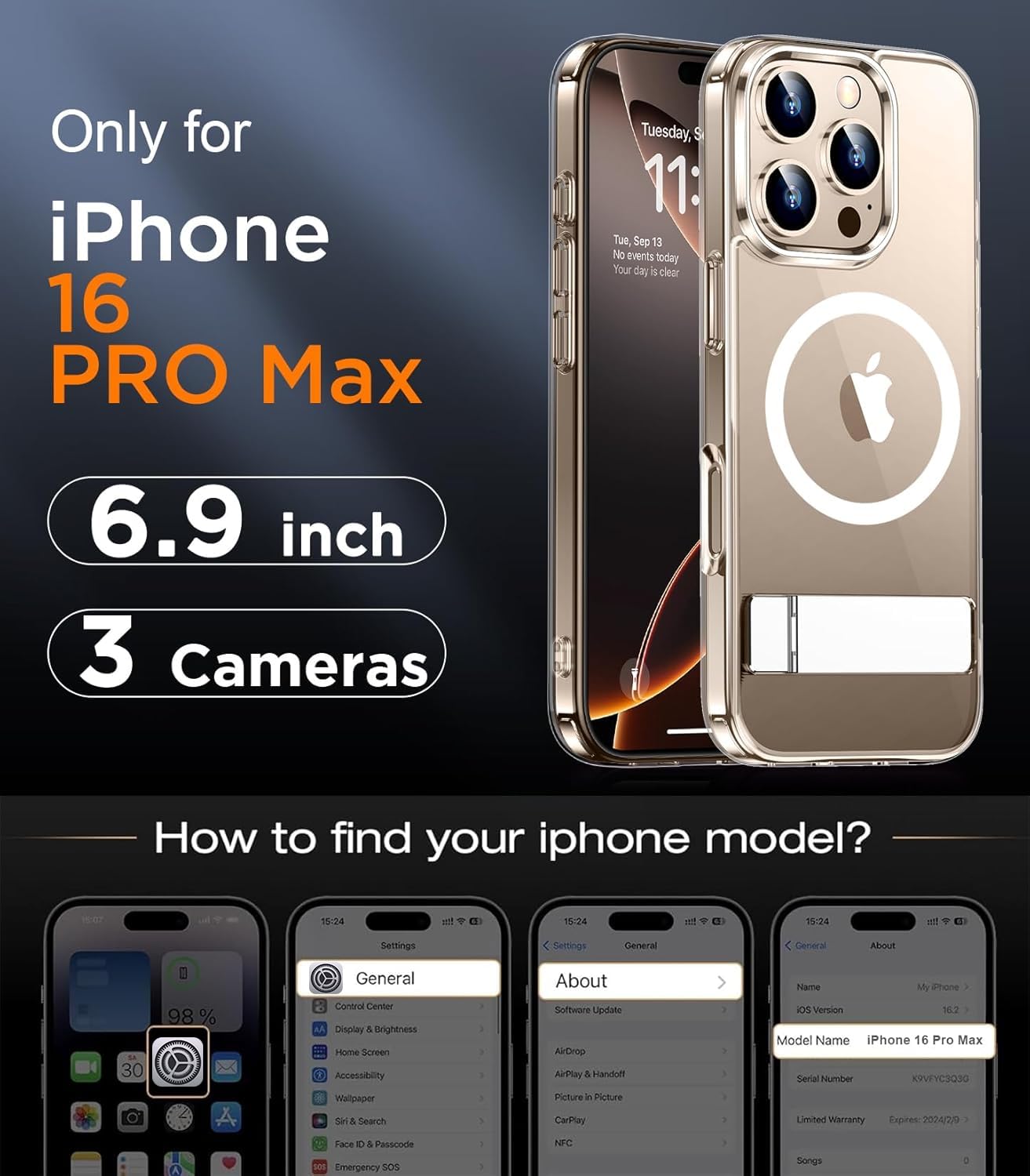 Foto 3 pulgar | Funda De Teléfono Temdan Magnetic Compatible Con Iphone 16 Pro Max - Venta Internacional.