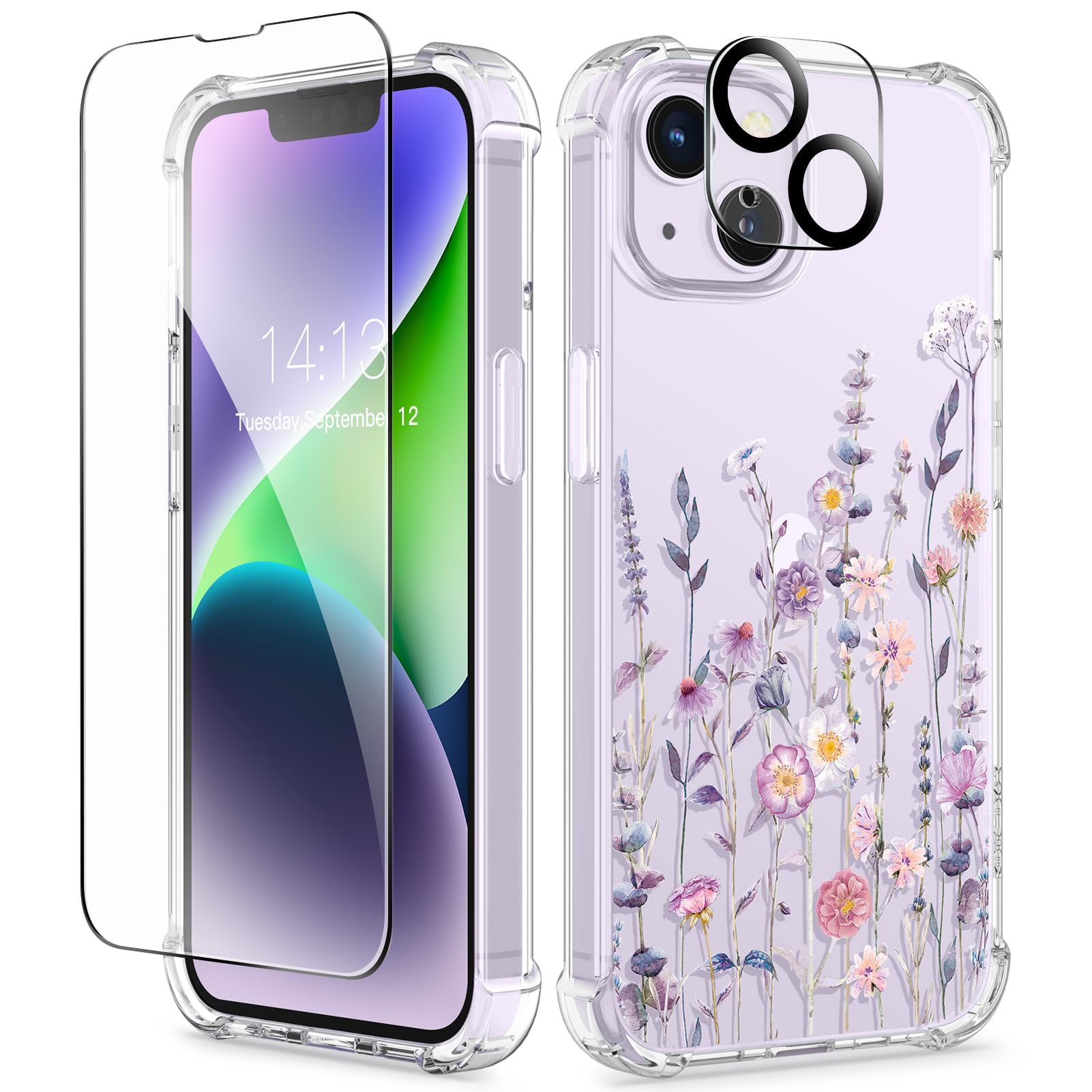 Funda De Teléfono Gviewin Para Iphone 14 6.1 Floral Con Protector - Venta Internacional.