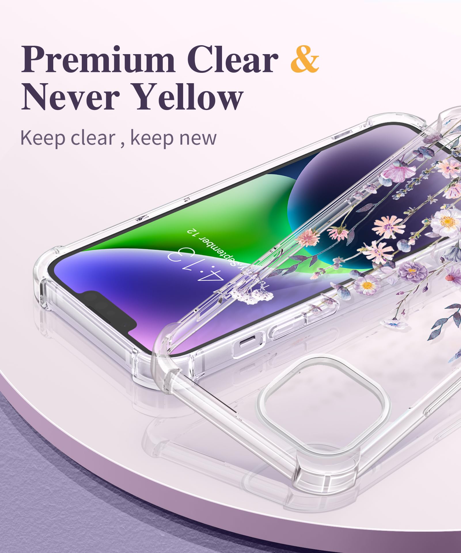 Foto 4 pulgar | Funda De Teléfono Gviewin Para Iphone 14 6.1 Floral Con Protector - Venta Internacional.