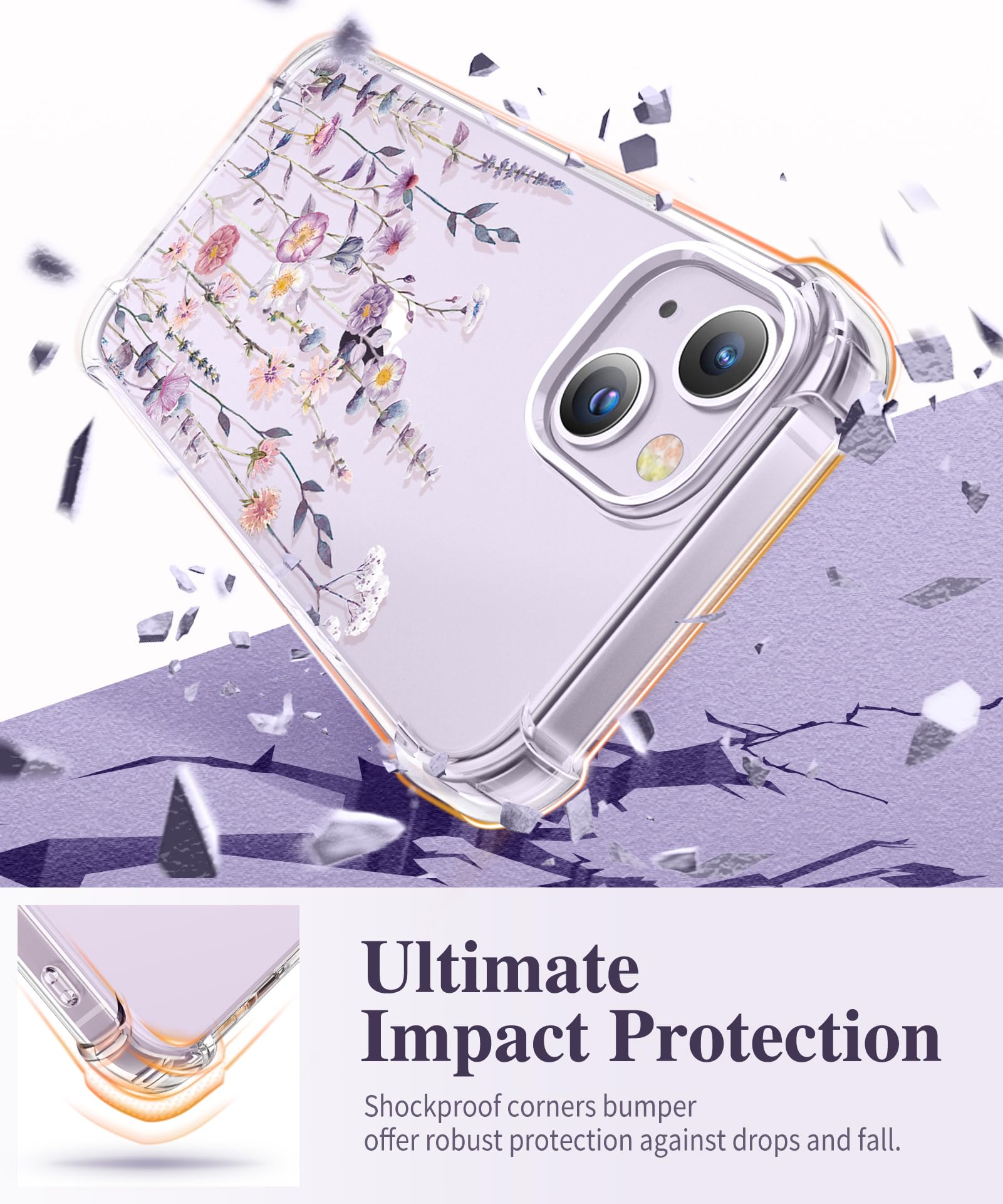 Foto 5 pulgar | Funda De Teléfono Gviewin Para Iphone 14 6.1 Floral Con Protector - Venta Internacional.
