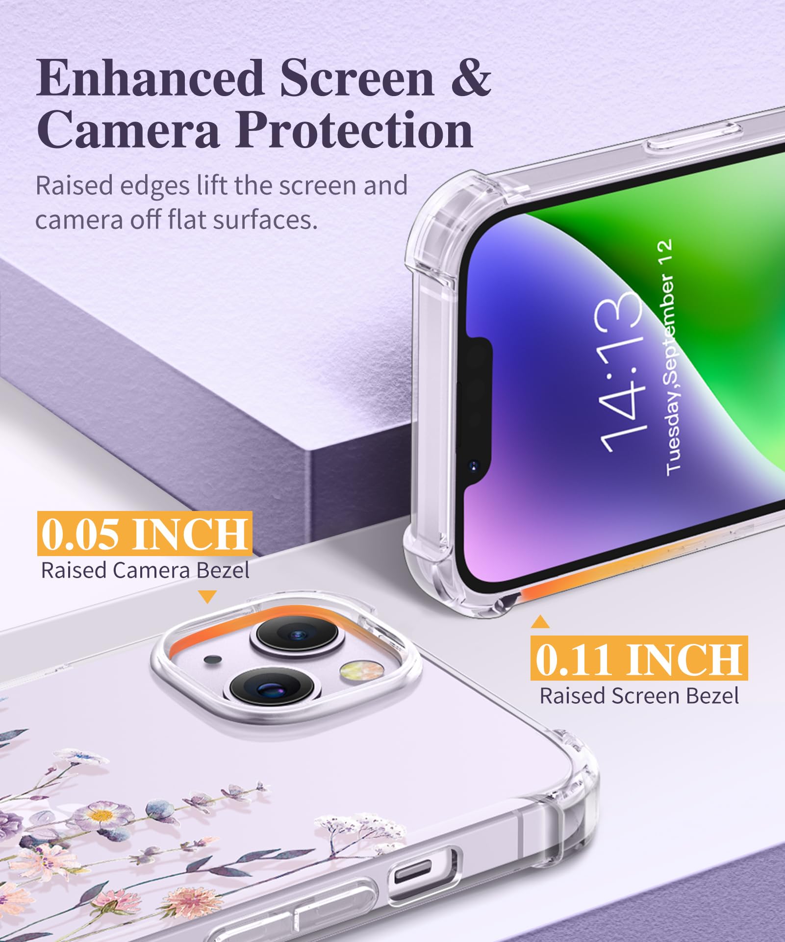 Foto 6 pulgar | Funda De Teléfono Gviewin Para Iphone 14 6.1 Floral Con Protector - Venta Internacional.