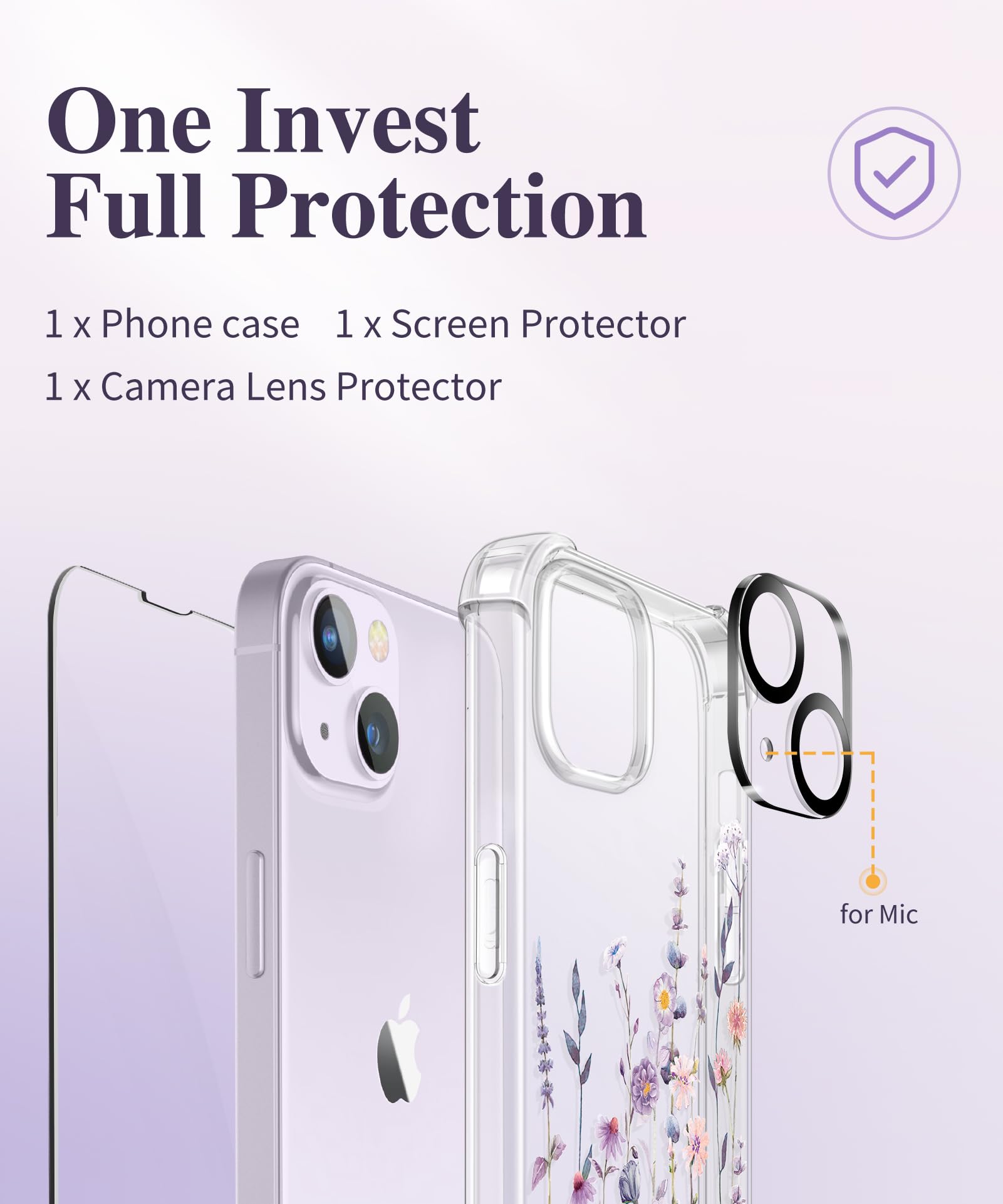 Foto 7 | Funda De Teléfono Gviewin Para Iphone 14 6.1 Floral Con Protector - Venta Internacional.
