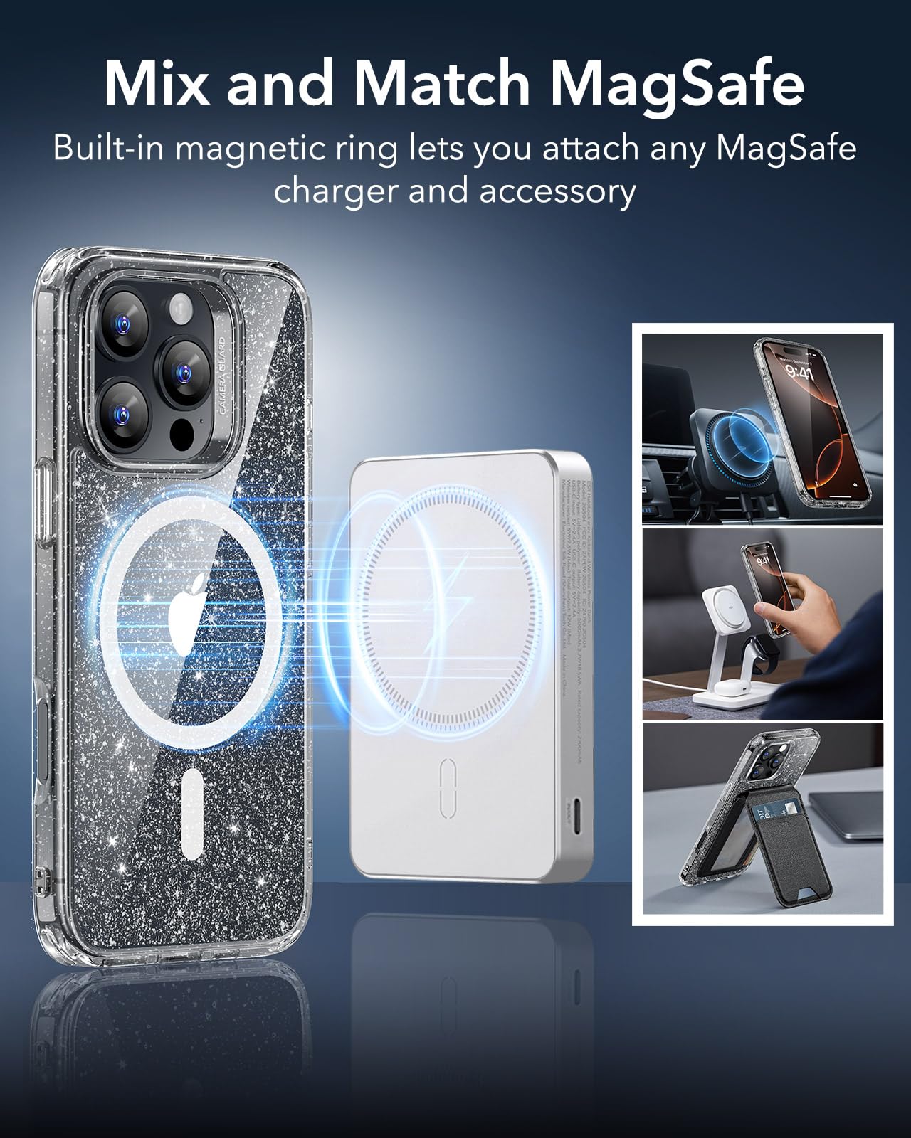 Foto 7 pulgar | Funda De Teléfono Esr Para Iphone 16 Pro Max Con Magsafe Clear Shimmer - Venta Internacional.
