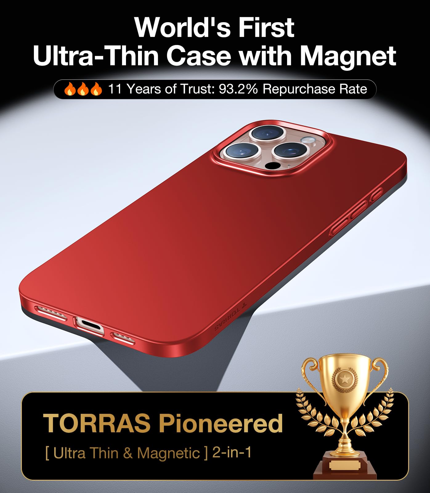 Foto 3 pulgar | Funda De Teléfono Torras Magnetic Slim Fit Para Iphone 16 Pro, Color Rojo - Venta Internacional.