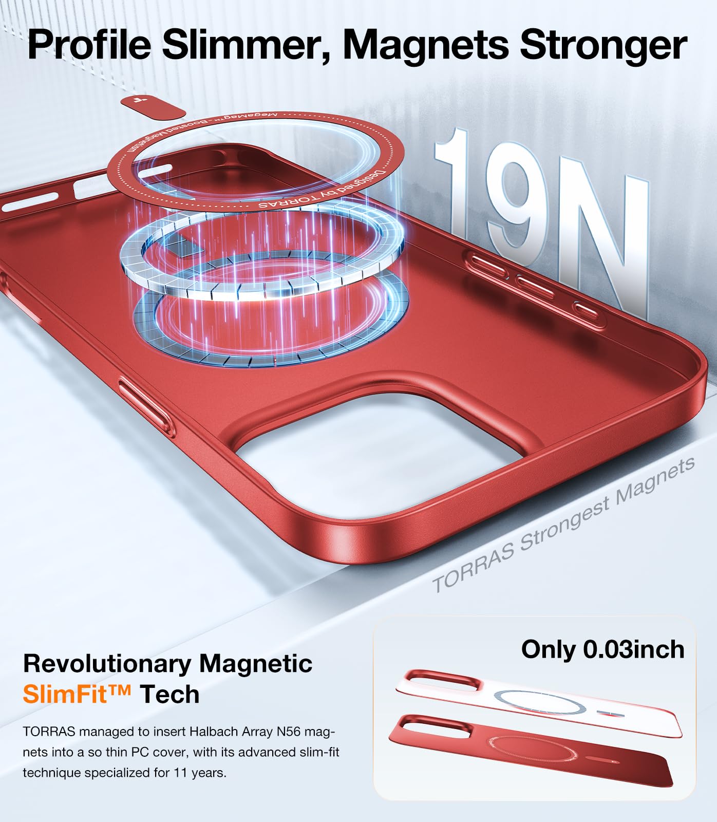 Foto 5 pulgar | Funda De Teléfono Torras Magnetic Slim Fit Para Iphone 16 Pro, Color Rojo - Venta Internacional.