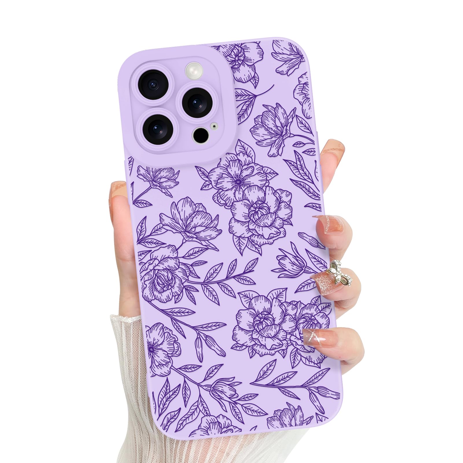 Funda De Teléfono Mzelq Para Iphone 16 Pro De Silicona Con Estampado Floral Morado - Venta Internacional.