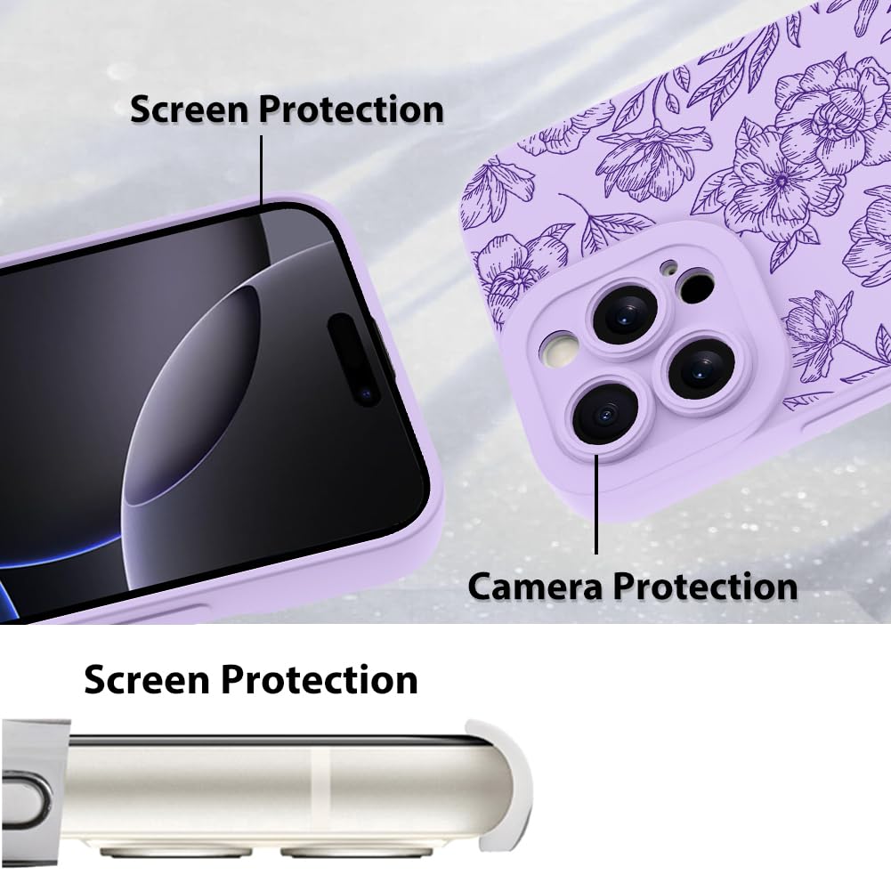 Foto 5 pulgar | Funda De Teléfono Mzelq Para Iphone 16 Pro De Silicona Con Estampado Floral Morado - Venta Internacional.