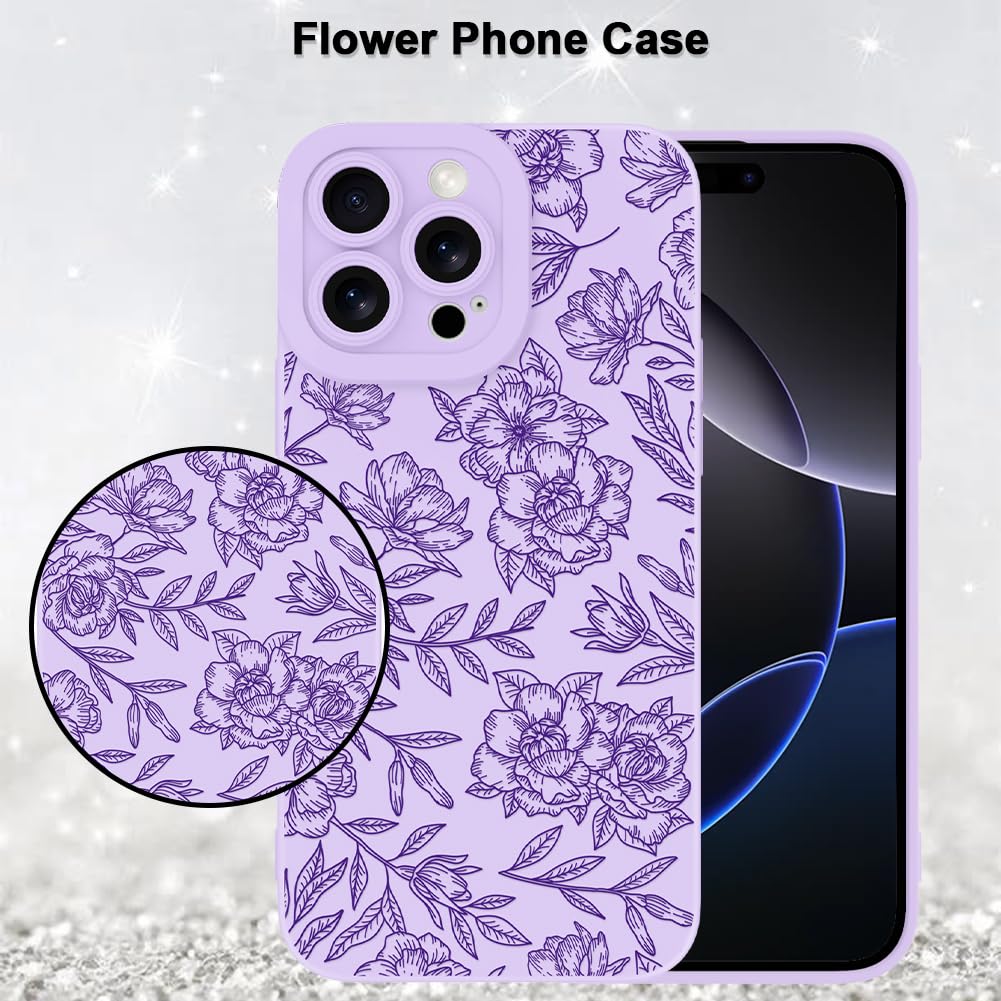 Foto 6 pulgar | Funda De Teléfono Mzelq Para Iphone 16 Pro De Silicona Con Estampado Floral Morado - Venta Internacional.