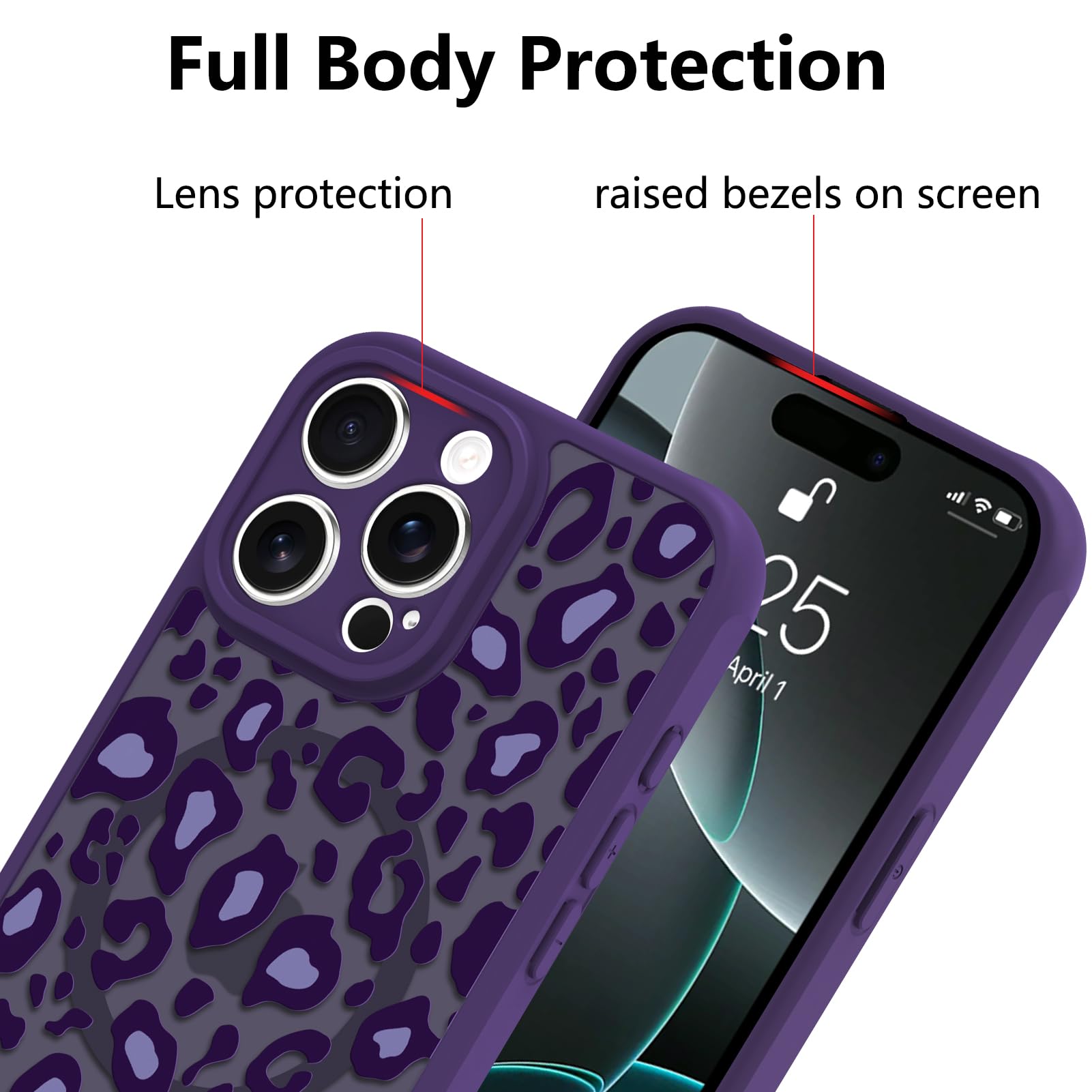 Foto 4 pulgar | Funda Kanghar Para Iphone 16 Pro Con Estampado De Leopardo Morado Magsafe - Venta Internacional.