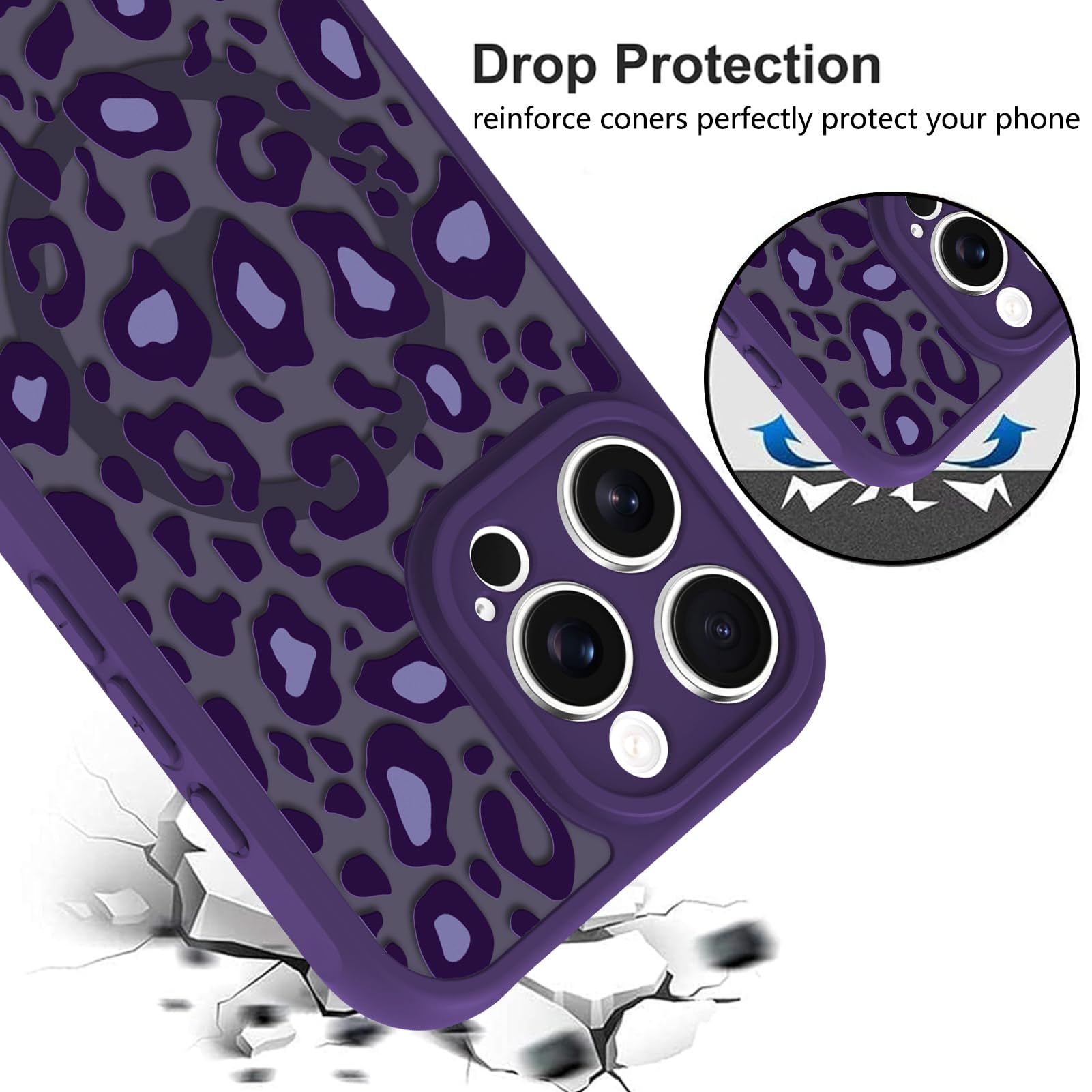 Foto 5 pulgar | Funda Kanghar Para Iphone 16 Pro Con Estampado De Leopardo Morado Magsafe - Venta Internacional.