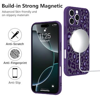 Foto 5 | Funda Kanghar Para Iphone 16 Pro Con Estampado De Leopardo Morado Magsafe - Venta Internacional.