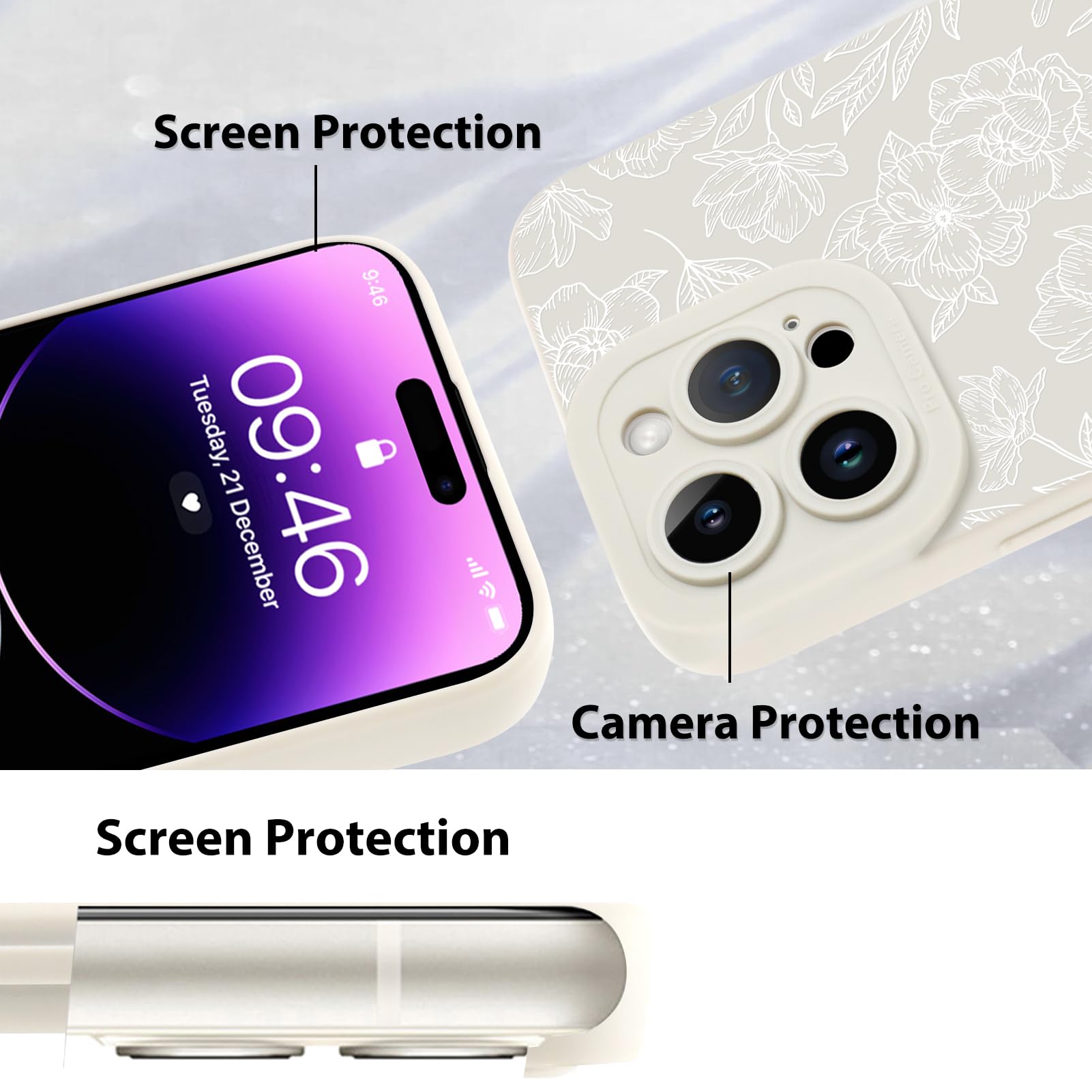Foto 5 pulgar | Funda De Teléfono Mzelq Para Iphone 14 Pro Max De Silicona Con Estampado Floral Blanco - Venta Internacional.